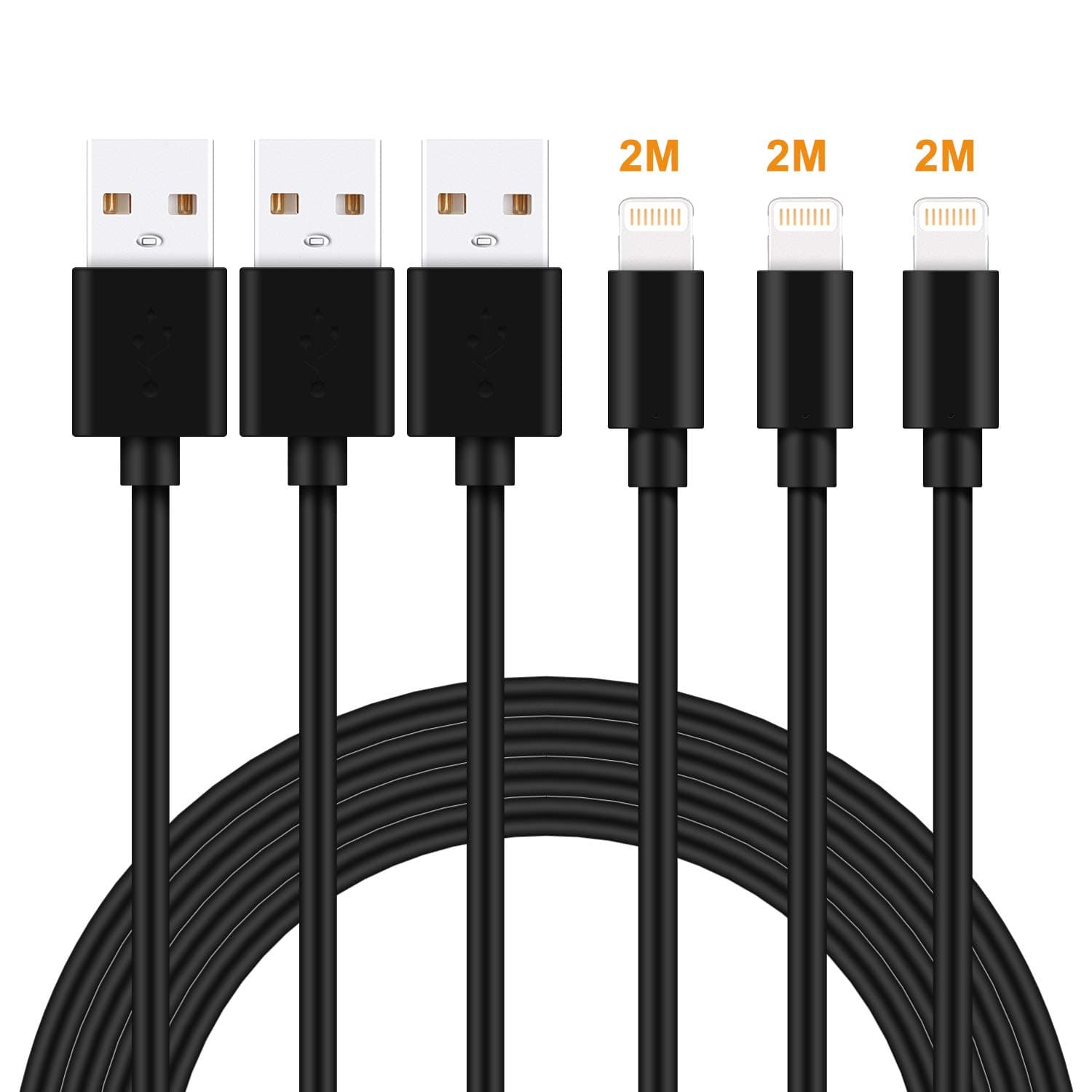 Lightning Cable MFi Certified iPhone Charger Cable, MarchPower 3Pack 2M Extra Long Lightning to USB Cable Fast Charging & Syncing iPhone Cord for iPhone 11 Pro Xs Max X 8Plus 7Plus 6SPlus iPad - Black