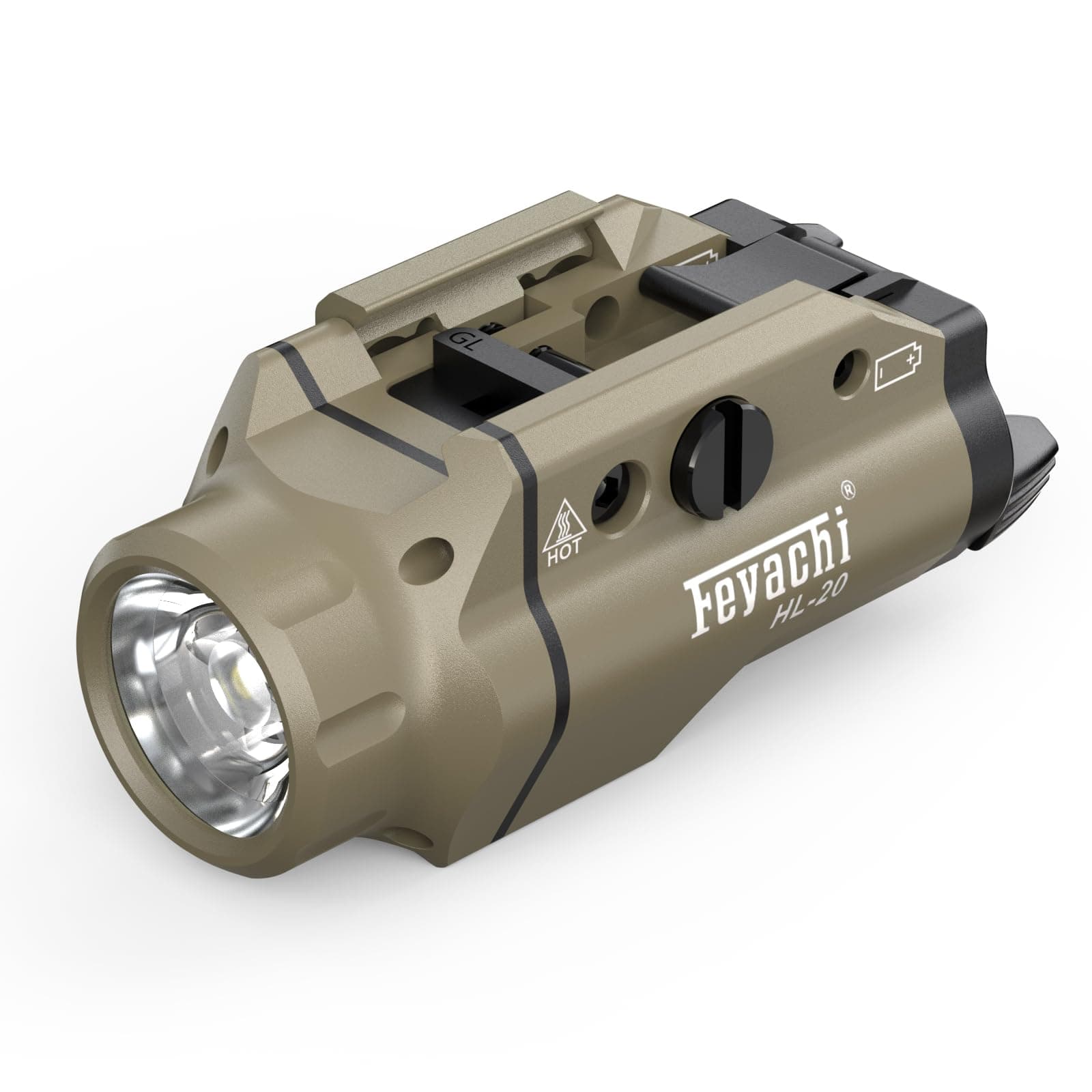 Feyachi HL-20 Pistol Light 1500 Lumen Upgrade LED Weapon Light Compact Rail Mounted Handgun Tactical Flashlight Rail Locating Keys for Picatinny, Sand