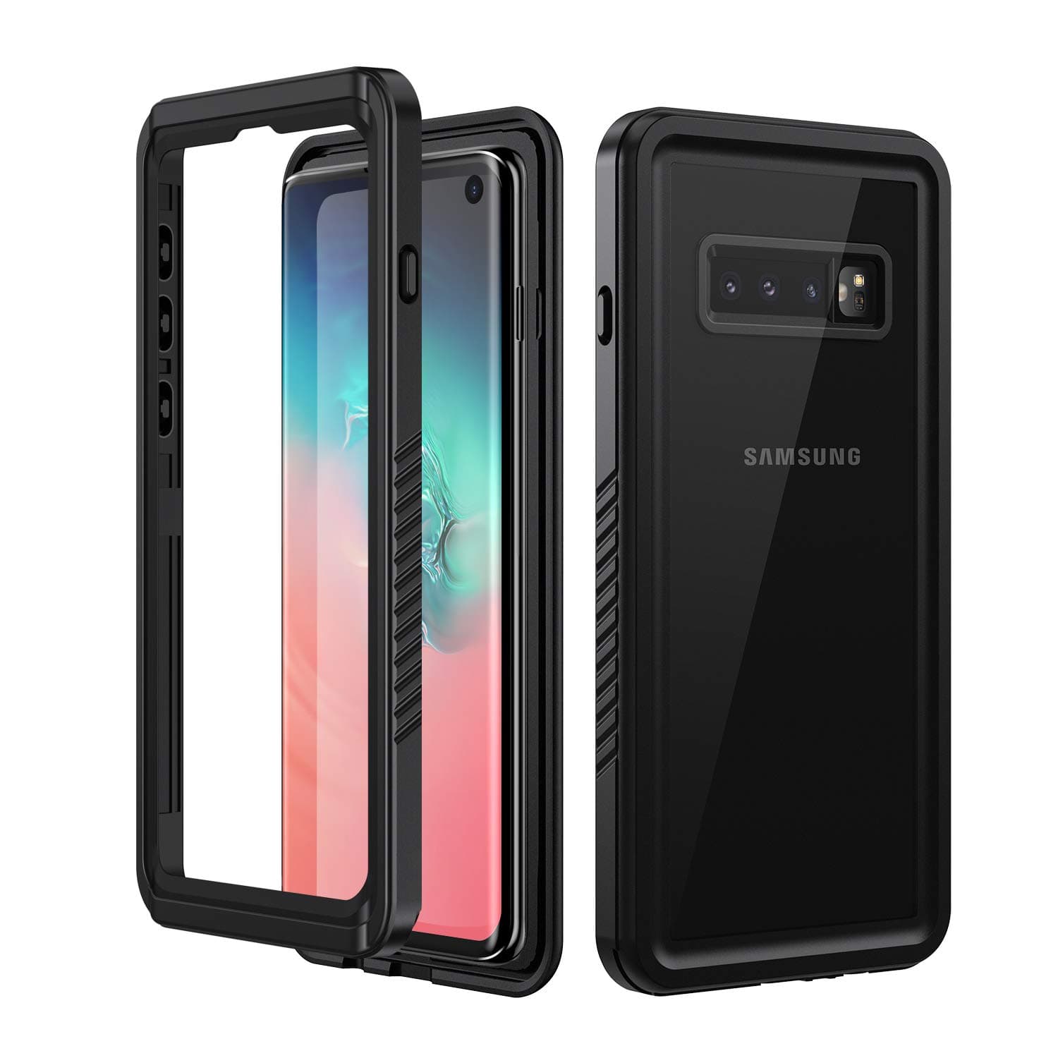 Lanhiem Galaxy S10+ Plus Rugged Case, Heavy Duty Protection Full Body Shockproof Slim Fit [Without Screen Protector] Clear Back Cover for Samsung Galaxy S10 Plus 6.4 Inch -Black