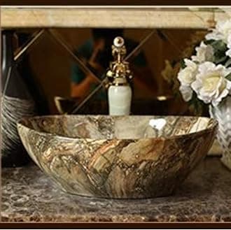 BASSINO Art Ceramic Tabletop/Countertop Bathroom Wash Basin/Bathroom Sink for Living Room, Hotels & Kitchen/Vessel Sink for Bathroom (Green Marble, Size - 410 x 340 x 145 mm)