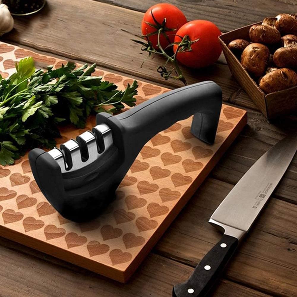 Knife Sharpener Manual 3 Stage Knife Sharpener Tool Advanced Knife Sharpener for Kitchen Knife Sharpener Rod Knife Sharpner Knives Sharpening Tool for Steel Knives Black.