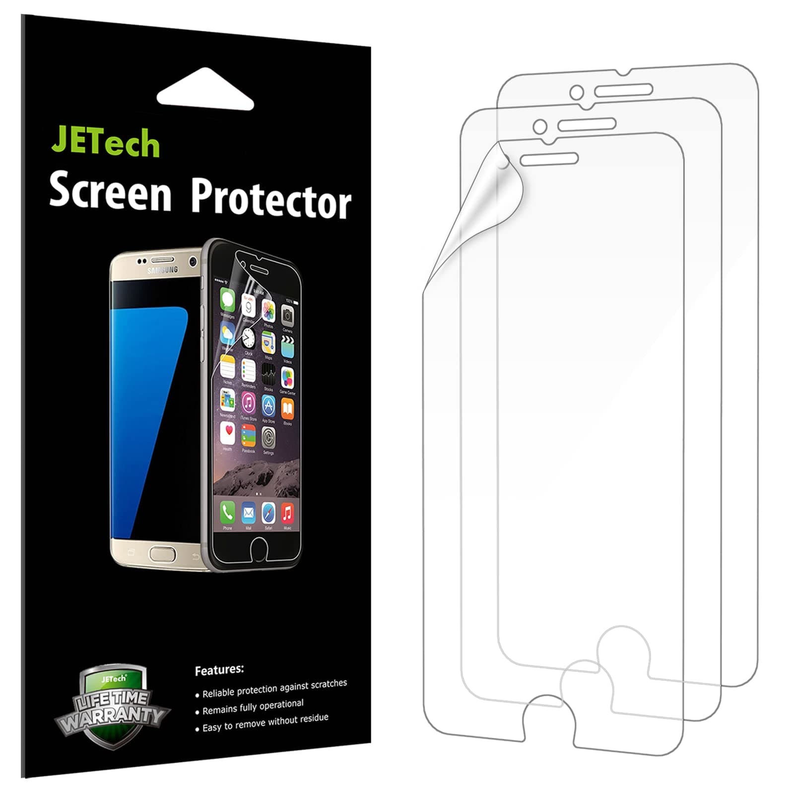 JETech Screen Protector for iPhone SE 2022/2020, iPhone 8 and iPhone 7, PET Film, HD Clear, 3-Pack