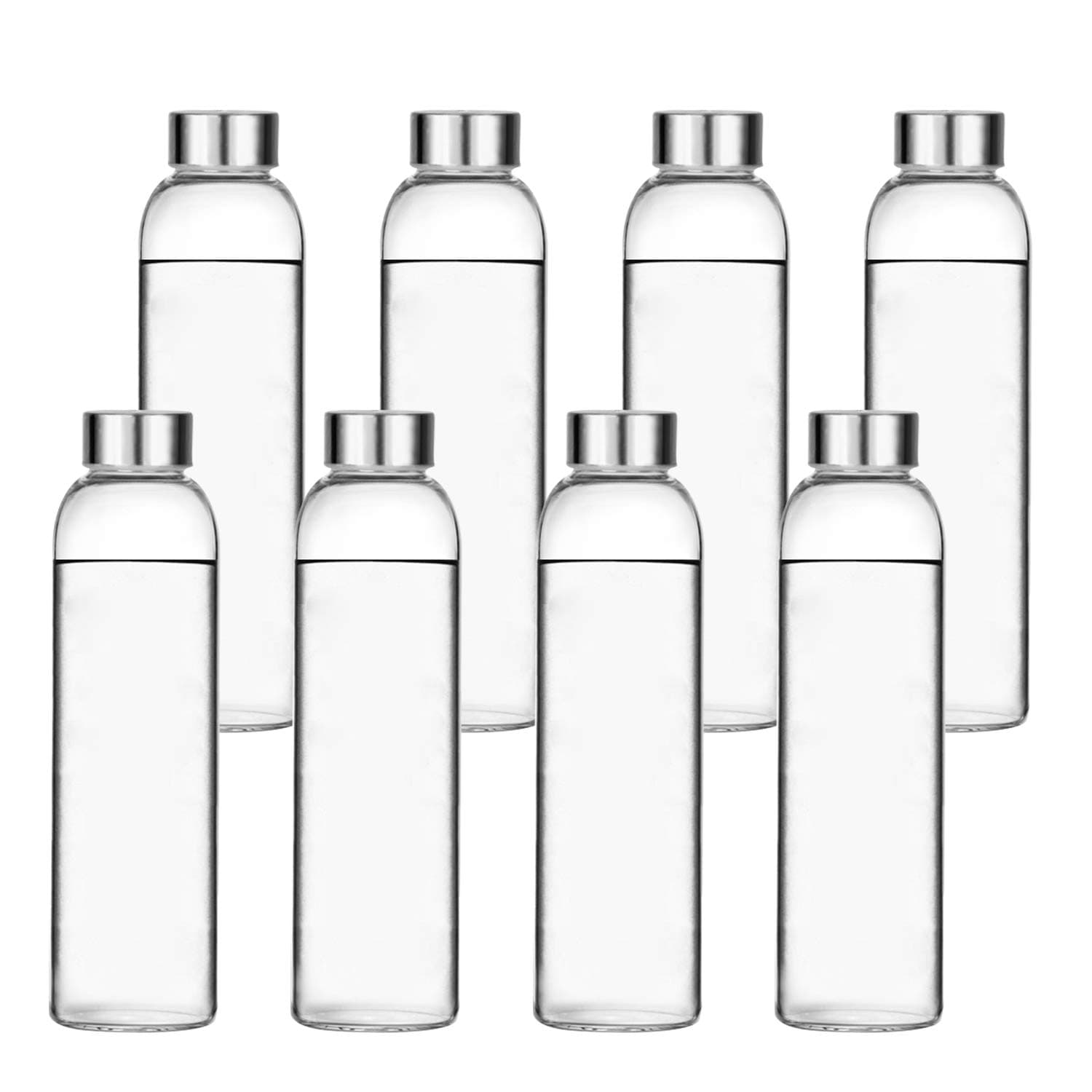 Glass Water Bottles,16oz Glass Drinking Bottle With Leakproof Stainless Steel Cap,Reusable Juice Bottles Beverage Drinkware,To Go Travel Bottles For Drink,Sauce,8Pack