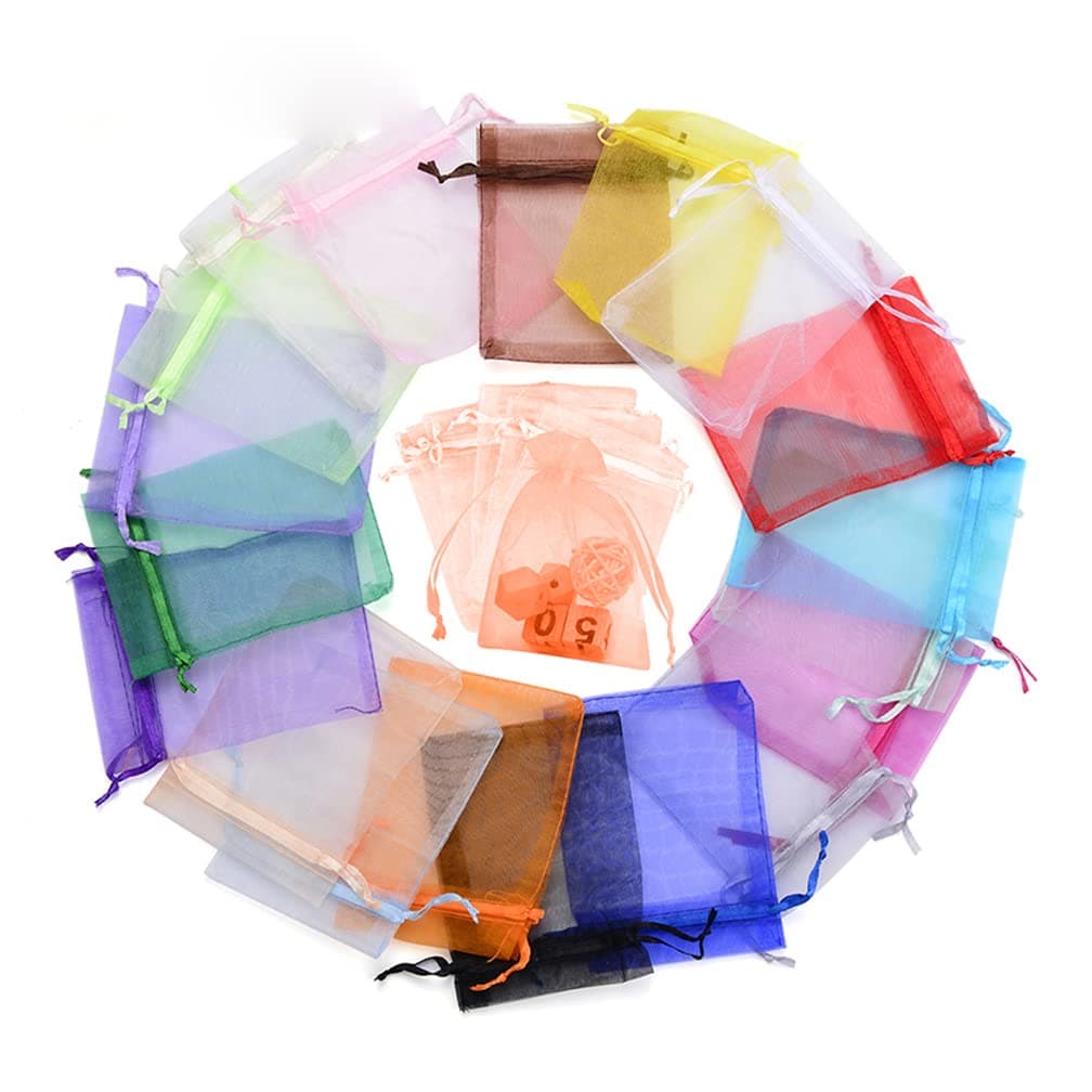 4EAELove Peach Rose Gold Colorful Organza Gift Bags 2.7 X 3.5 inches Assorted Size Sheer Drawstring Organza Jewelry Pouches Wedding Party Christmas Favor Candy Gift Wrap 100Pcs 200pc Pack of