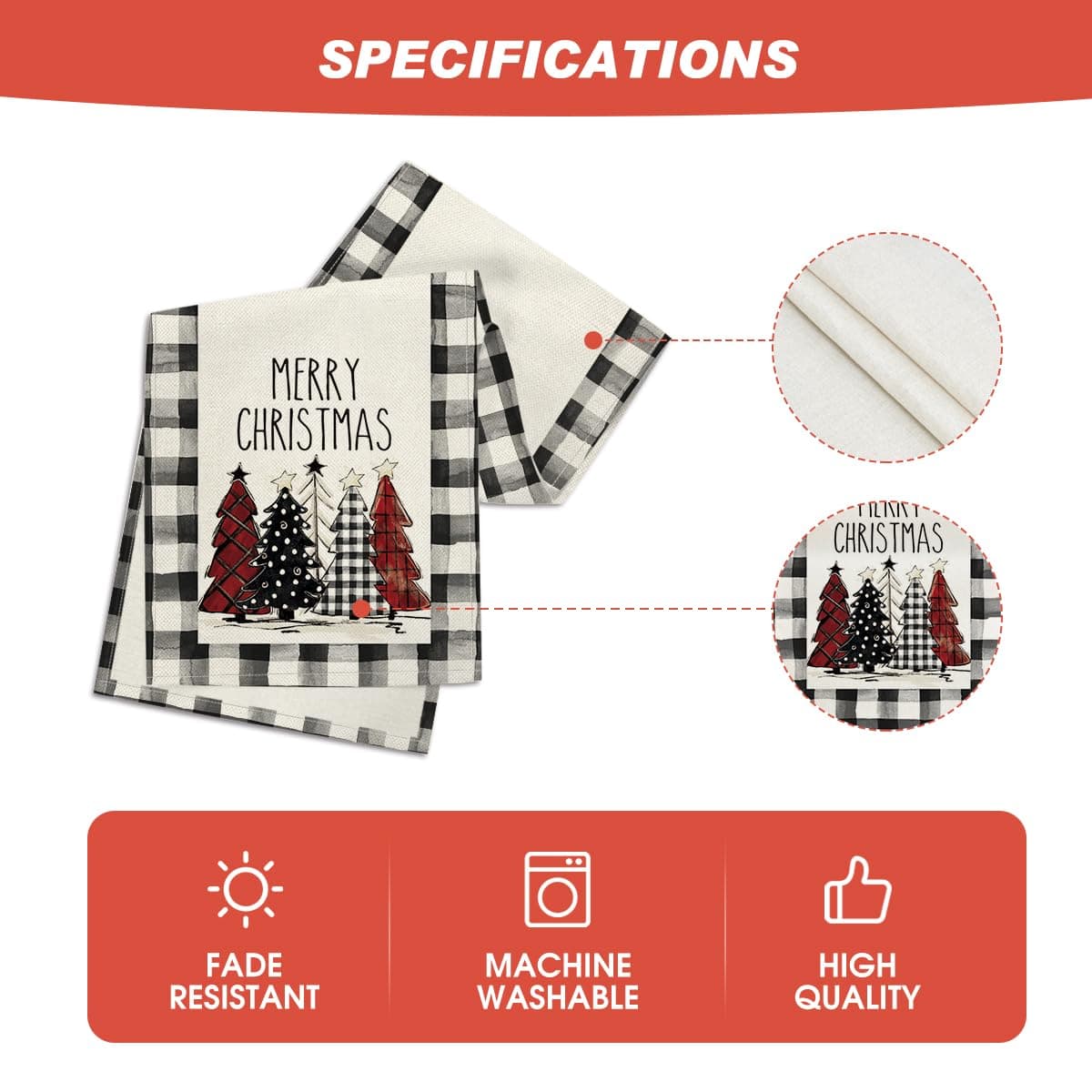 Artoid Mode Waterclor Buffalo Plaid Christmas Trees Merry Xmas Table Runner, Seasonal Winter Holiday Kitchen Dining Table Decoration for Indoor Outdoor Home Party Decor 13 x 108 Inch