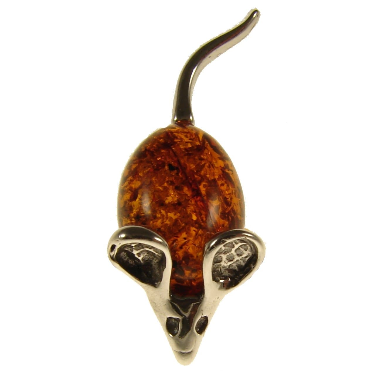 Baltic amber and sterling silver 925 cognac mouse brooch pin