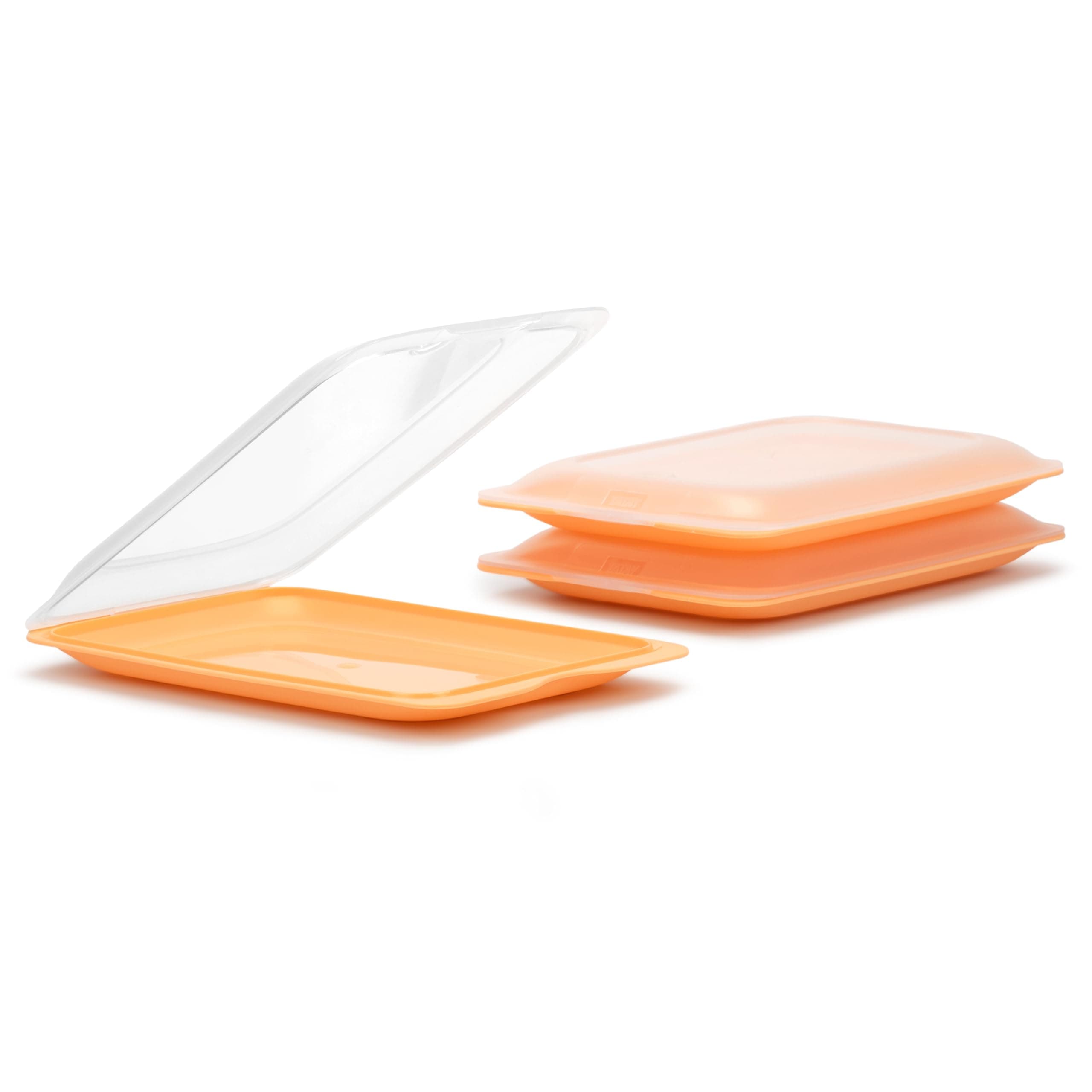 Cold Meat Containers for Fridge | Set of 3 Standard | Fridge Storage | Removable Lid, Stackable | Microwave, Freezer and Dishwasher Safe | BPA-Free, 17 x 3.2 x 25.2 cm, Colour Peach
