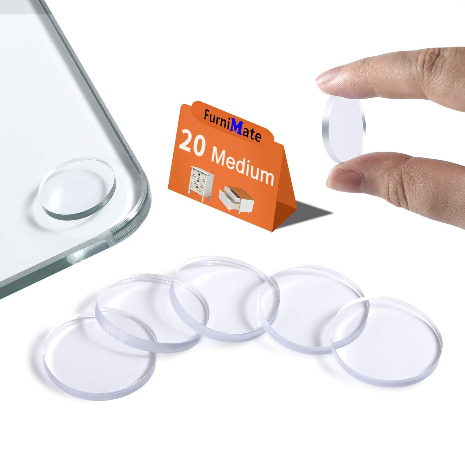 FURNIMATE Glass Table Top Anti Slip Pads - 20PCS 4/5 inch Non Adhesive Clear Polyurethane Round Glass Table Top Grippers