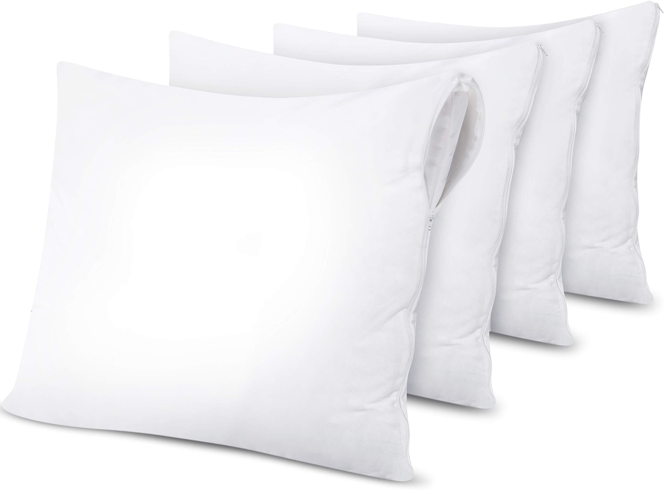Waterproof Zippered Pillow Protectors (80 x 80 cm) - Pack of 4 - Anti Bed Bug and Dust Mite Proof Pillow Encasement