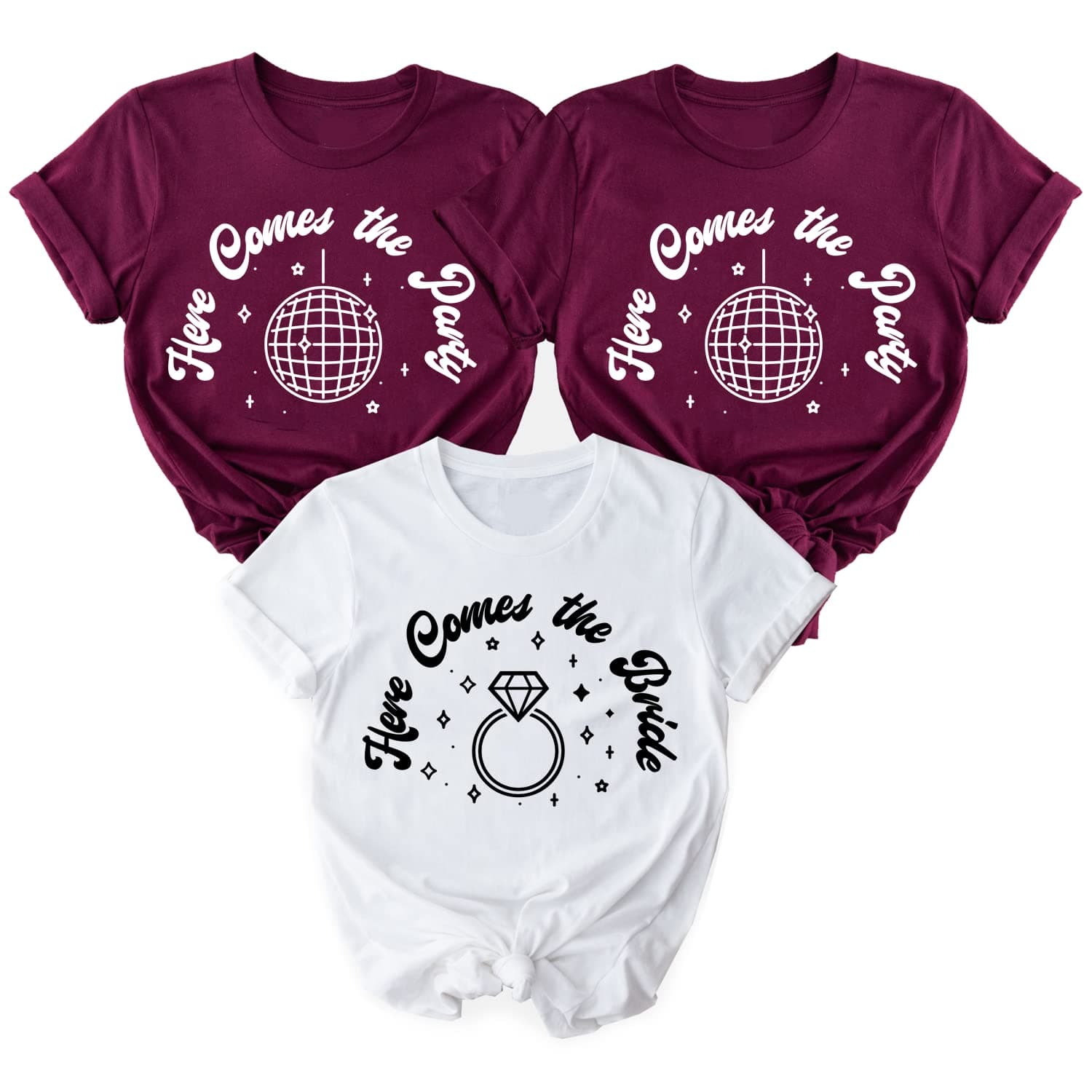 DT POD Here Comes The Bride Here Comes The Party Shirt, Bachelorette Group Party T-Shirt, Bridesmaid Shirts, Bride Proposal Gift, Squad Tee