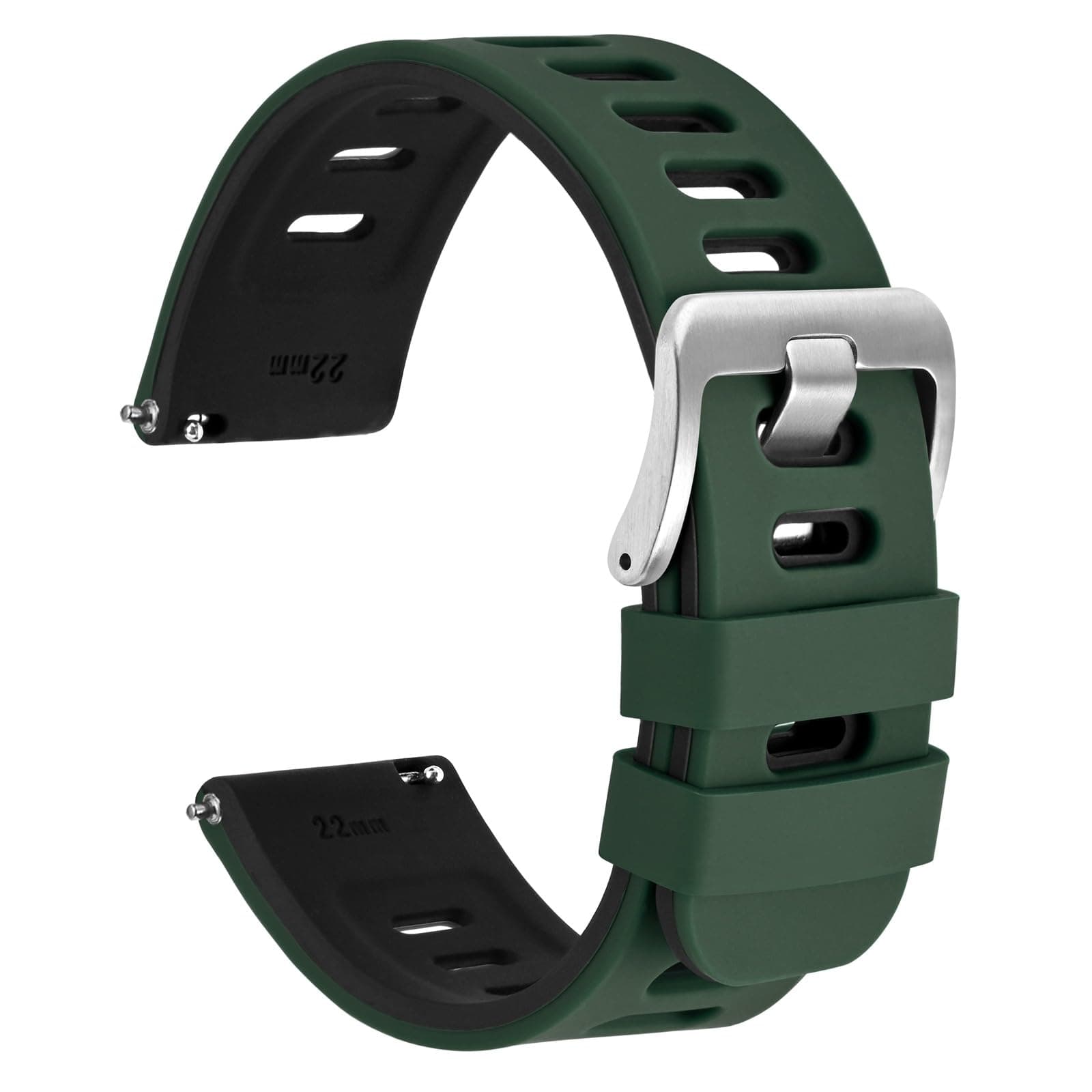 Bicolor Watch Straps, Silicone Rubber, Quick Release Replacement Bands for Men and Women, Stainless Steel Buckle, Band Width 18mm 19mm 20mm 21mm 22mm