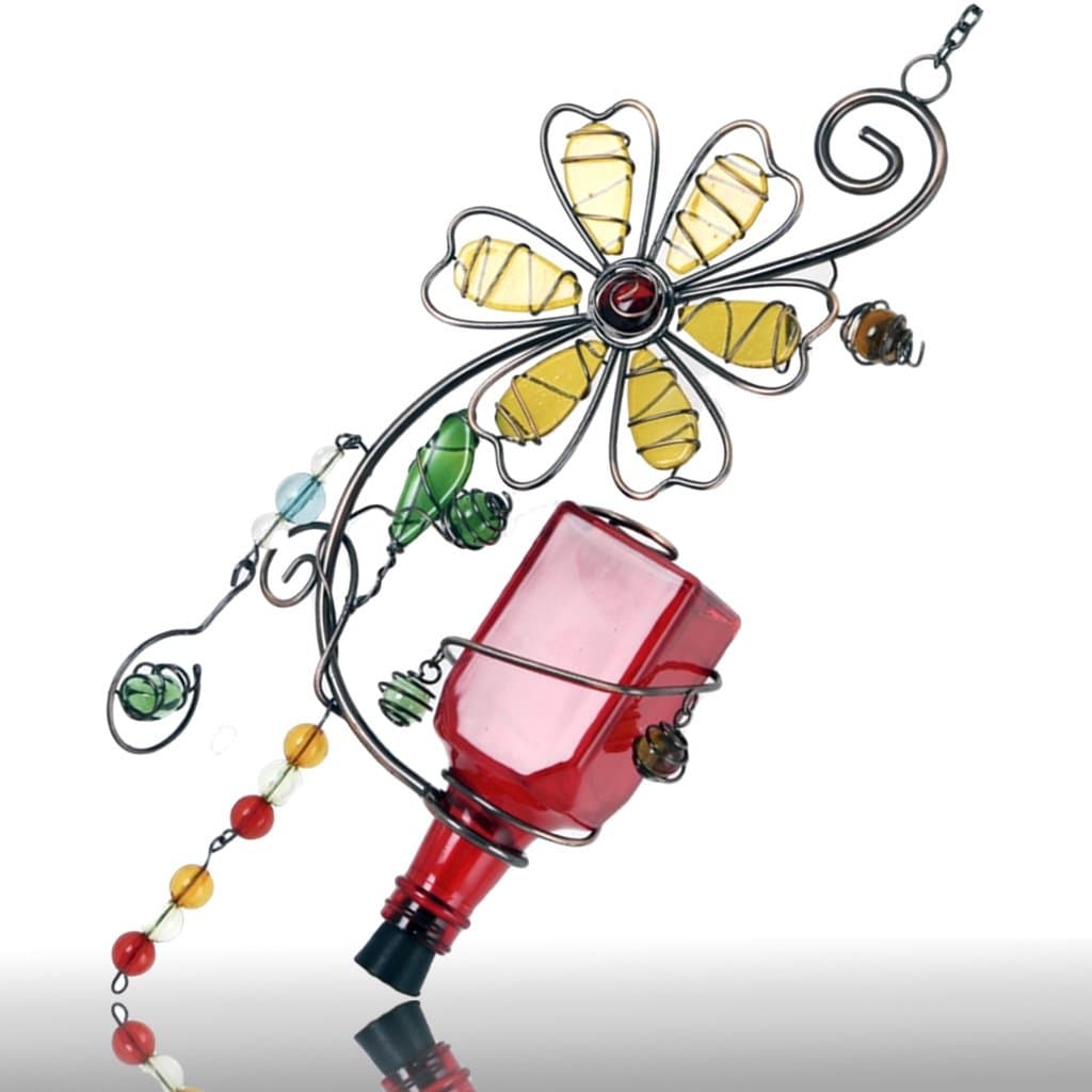 Metal Hummingbird Feeder Base.with Unique Flower Design, Vivid Colors and Hang Ring for Nectar Bottle.