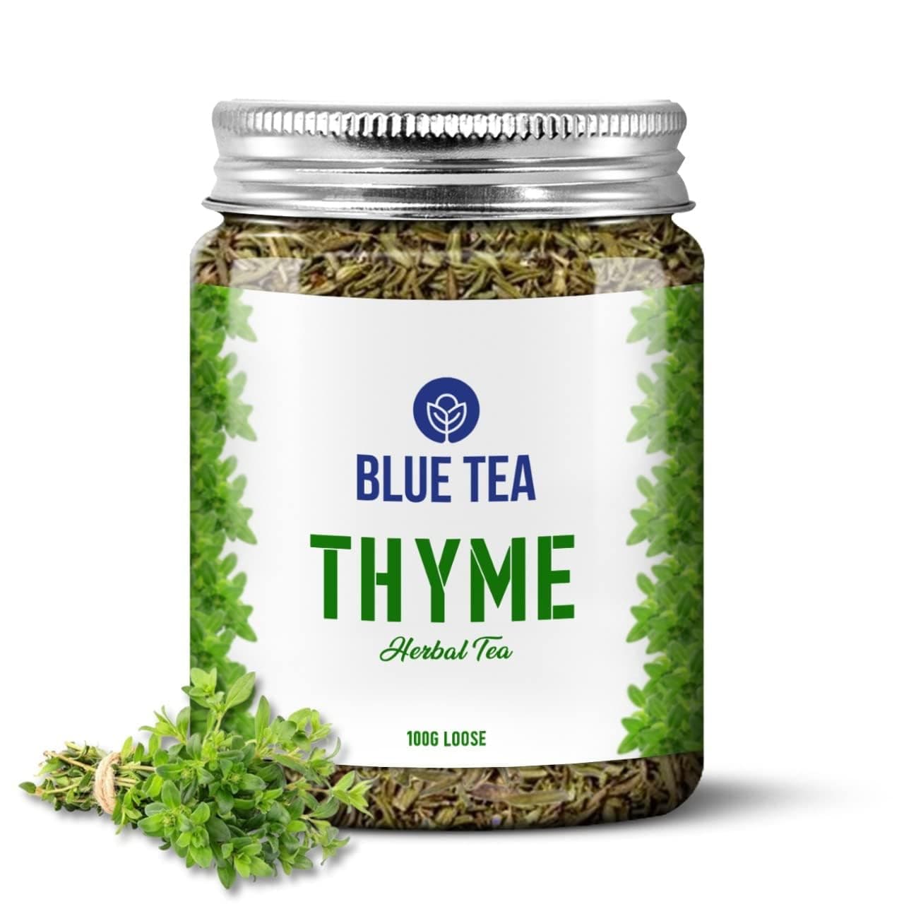 Thyme Tea - 100g - 100 Cups | Rich in Antioxidants | For cough and cold relief | Supports Digestion | Caffeine Free - Leaf Based - Herbal Tea - Gluten Free - Non-Bitter | Pet Jar