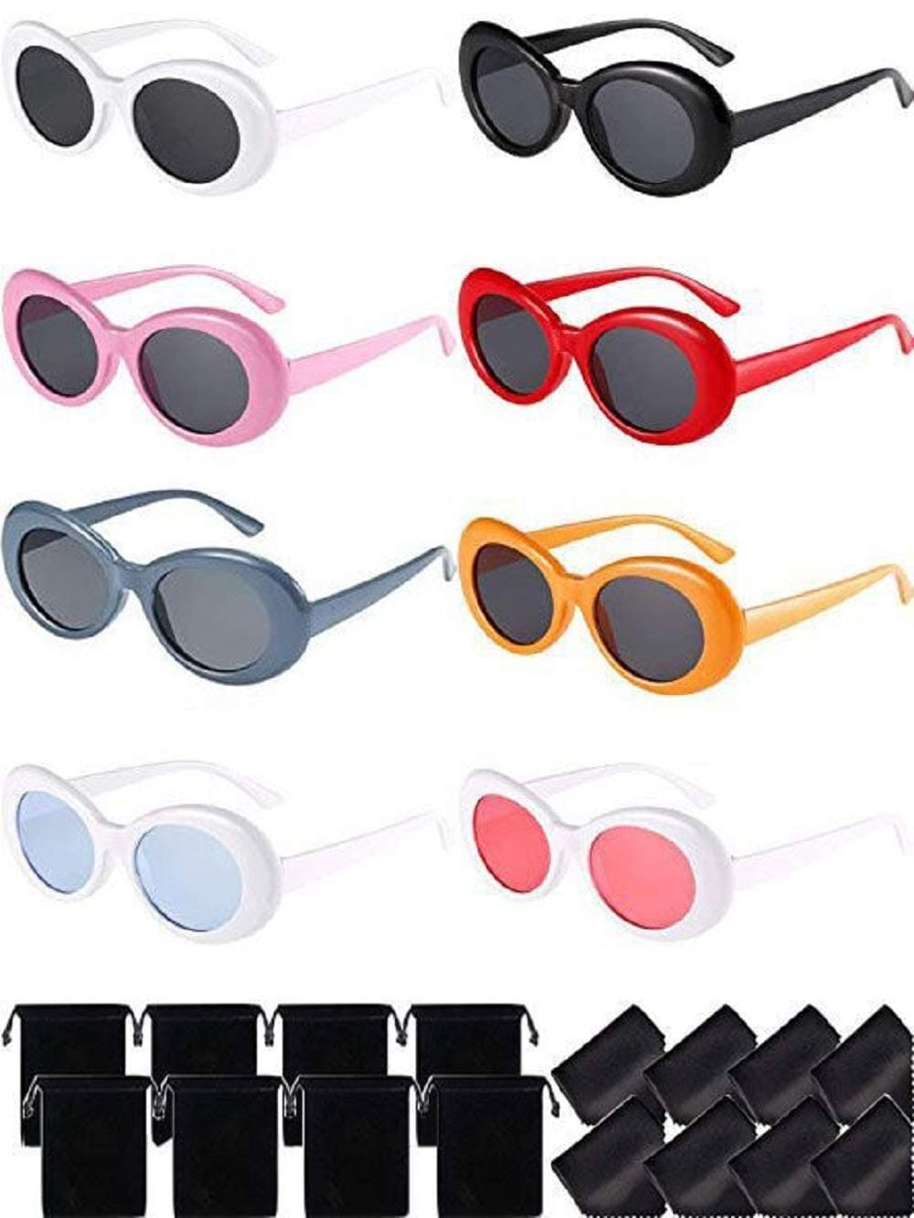 Clout Goggles 8 Pack Retro Sunglasses Gogy Glasses Vintage Oval Sunglasses with Lens Cloth Individually Wrapped for Women Teenagers Children