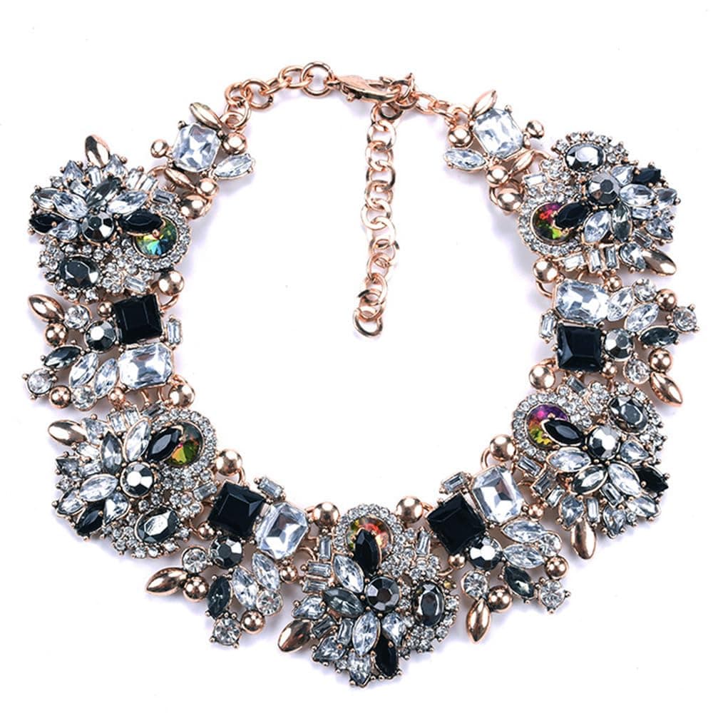 Bib Statement Necklace Colorful Glass Crystal Collar Choker Necklace for Women Fashion Accessories