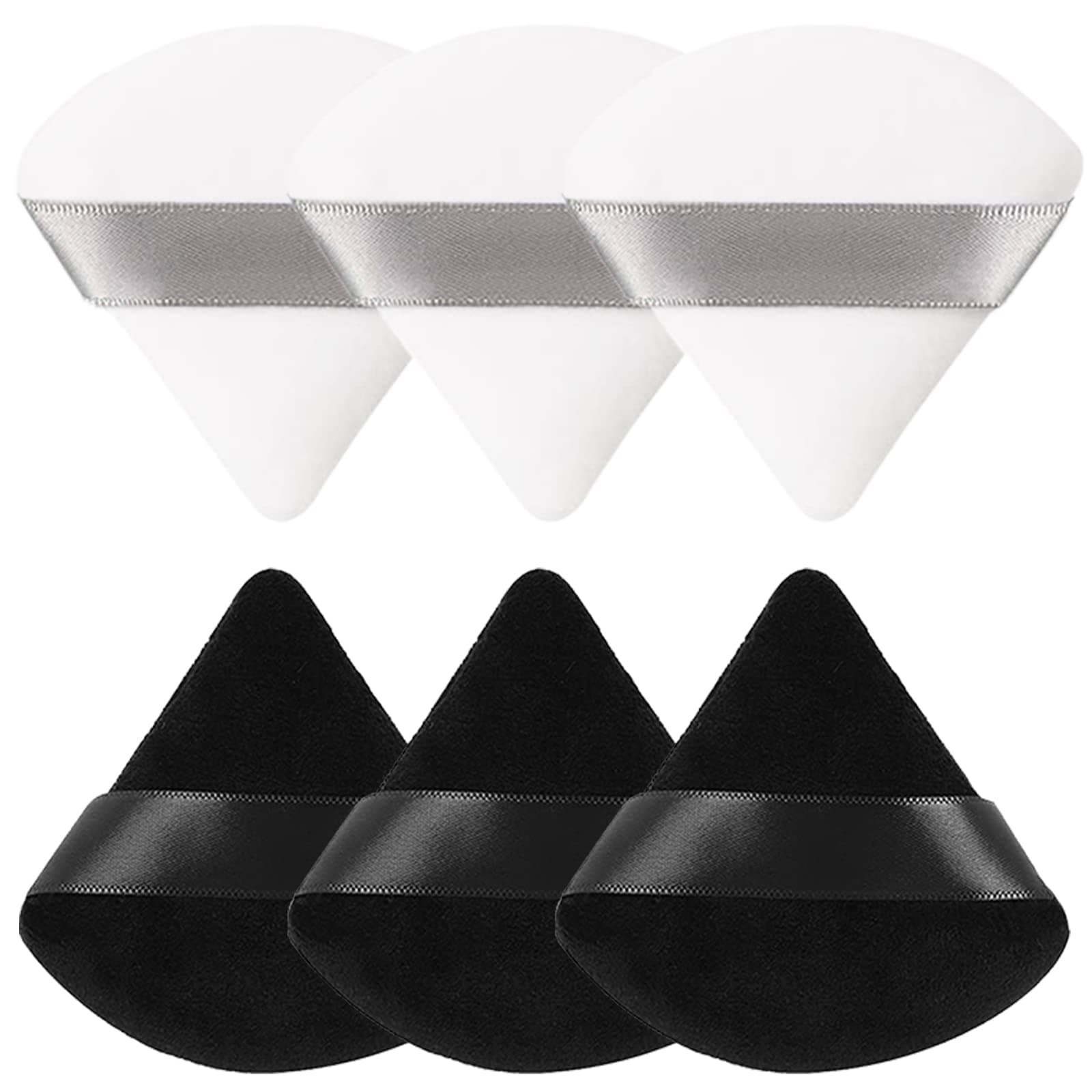 Triangle Powder Puff Makeup Puffs, 6 Pcs Ultra Soft Cotton Velour With Strap, Designed for Contouring,Under Eyes and Face Corners,Body Loose Powder Blending ​(White, Black)
