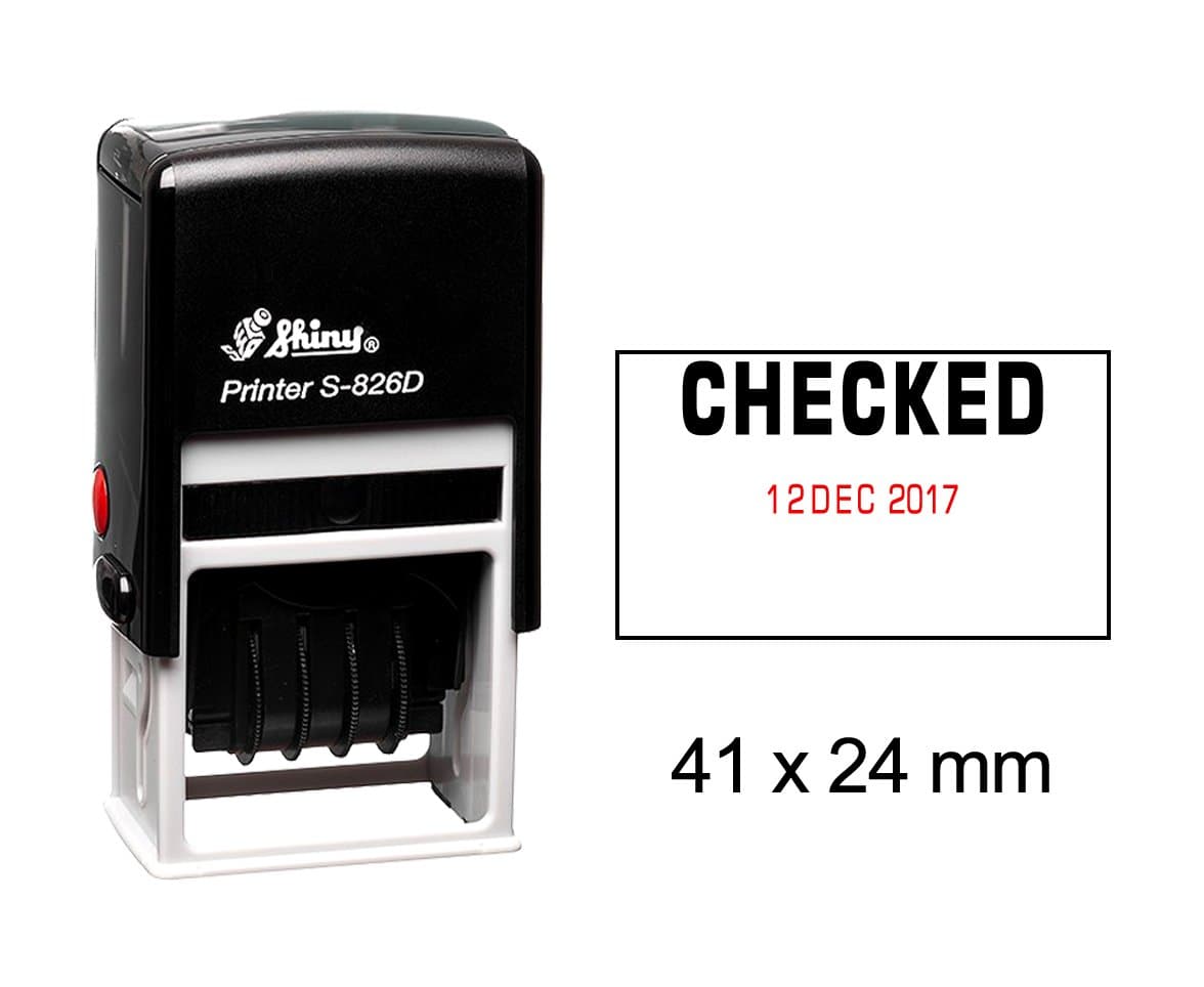 Self Inking Shiny Date Stamp with Checked Text Ofiice Stationery Rubber Stamper S-826D