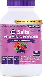 C-Salts Vitamin C Powder - 100% Pure Buffered Ascorbic Acid Powder for Daily Immune Support & Collagen Production - Stomach-Friendly Organic Vegan Non-GMO Sugar-Free - 272 servings - Mixed Berry, 26oz