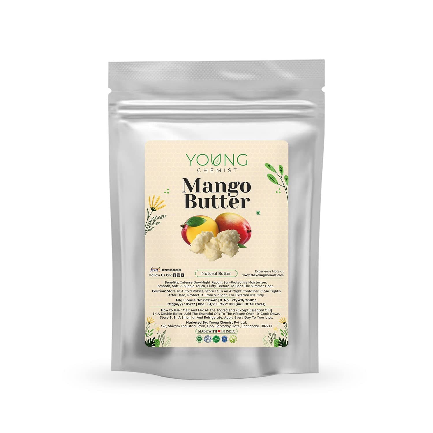 YOUNG CHEMIST Natural Refined Mango Butter For Personal Care, Skin And Hair Health, Moisturization, And, Body Massage For Men And Women 50g