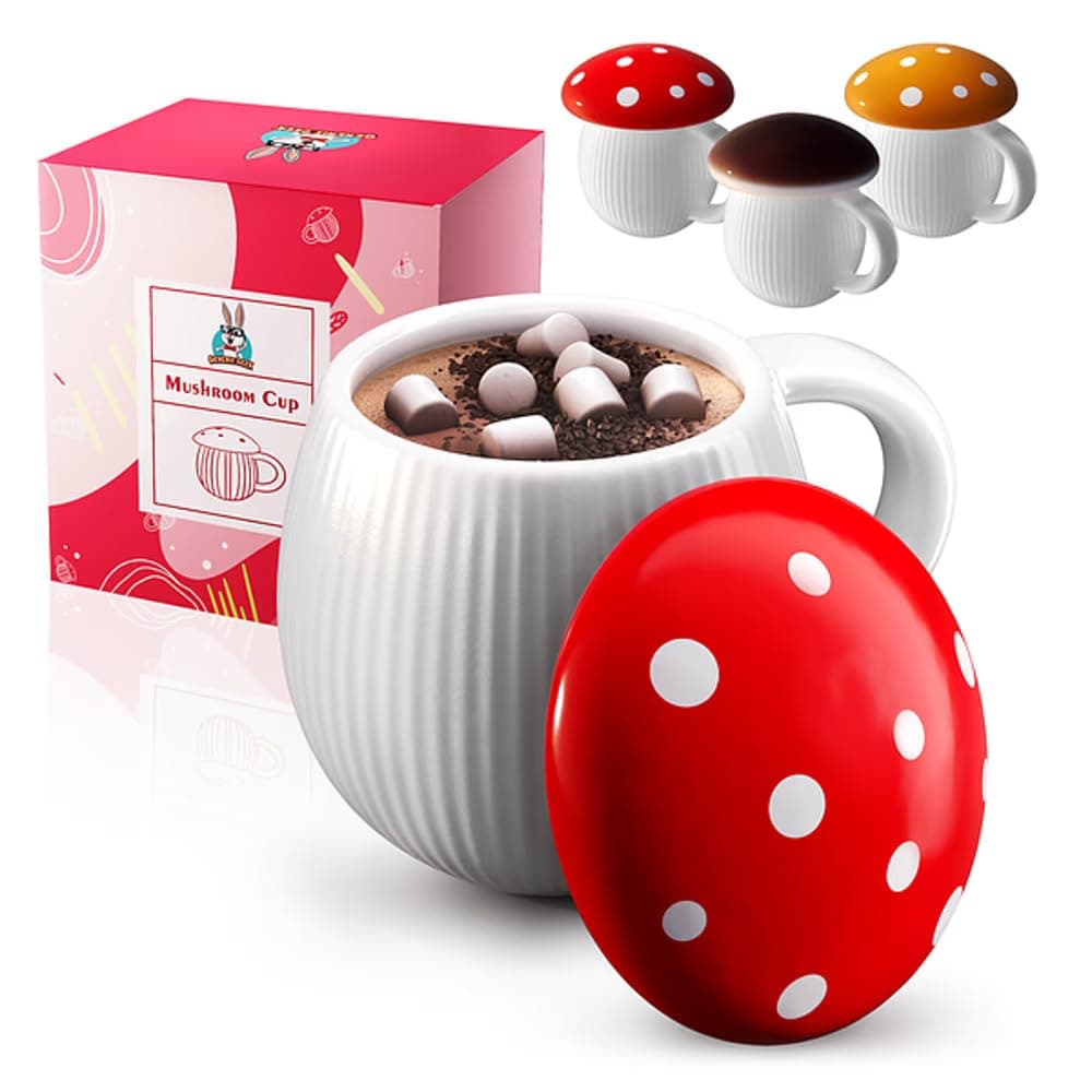Mushroom Mug With Lid & Gift Box, Toxin Free Heat Retaining. Decor Mushroom Cup Mushroom Coffee Mug Cute Mushroom Gifts for Women Fly Agaric Mushroom Stuff Mushroom Things