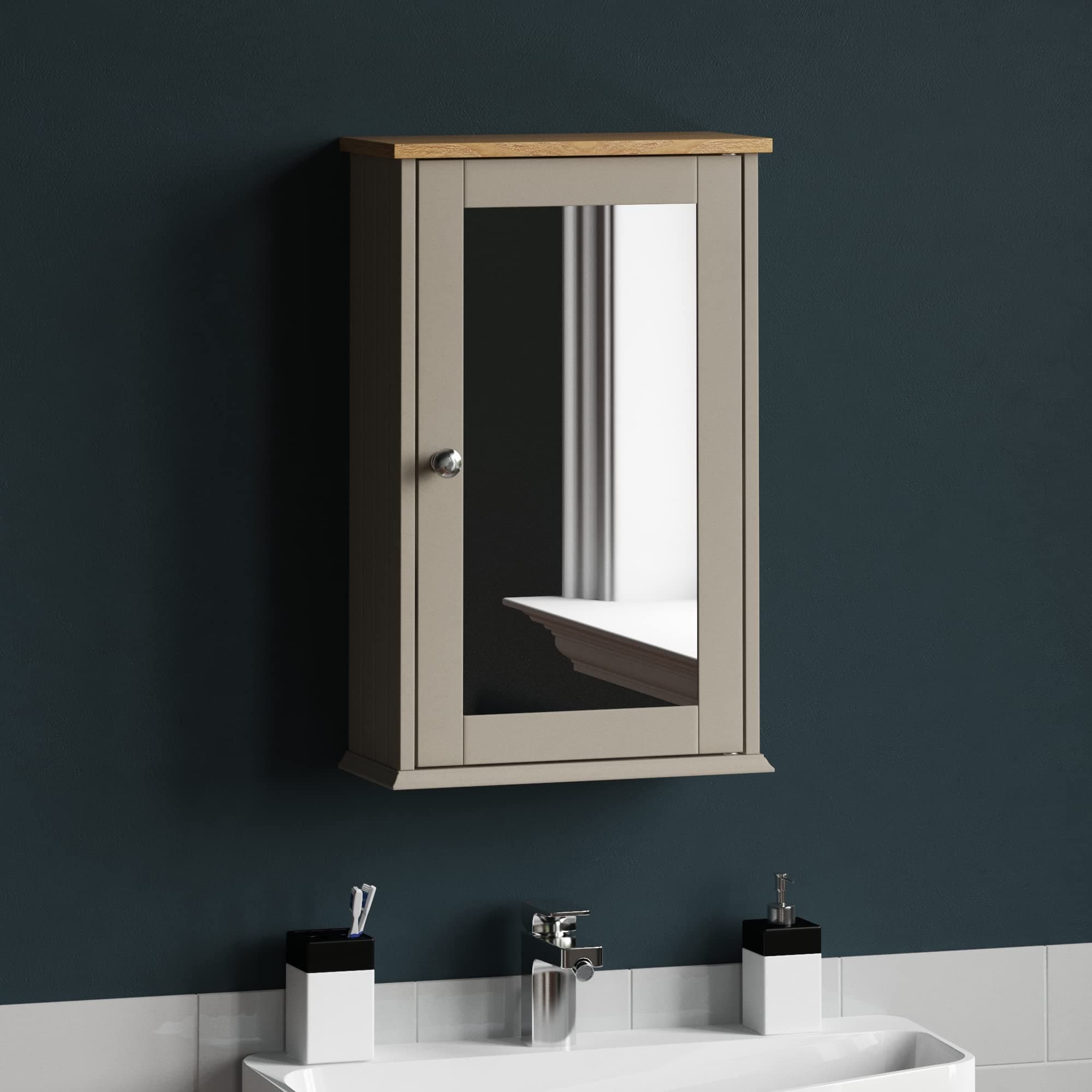 Priano Bathroom Cabinet Single Mirrored Door Wall Mounted, Grey & Oak