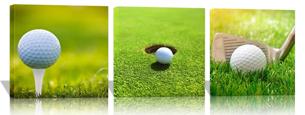 The Melody Art - 3 Pcs Modern Decor Giclee Prints Stretched and Framed Sports Artwork Golf Picture to Photo Paintings on Canvas Wall Art for Home Living Dining Room Walls Decorations, 16 by 16 Inch