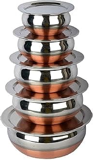 Stainless Steel Copper Bottom Kitchen Serving, Cooking Bowl | Biryani Handi | Handi Set 5-Pieces with Cover