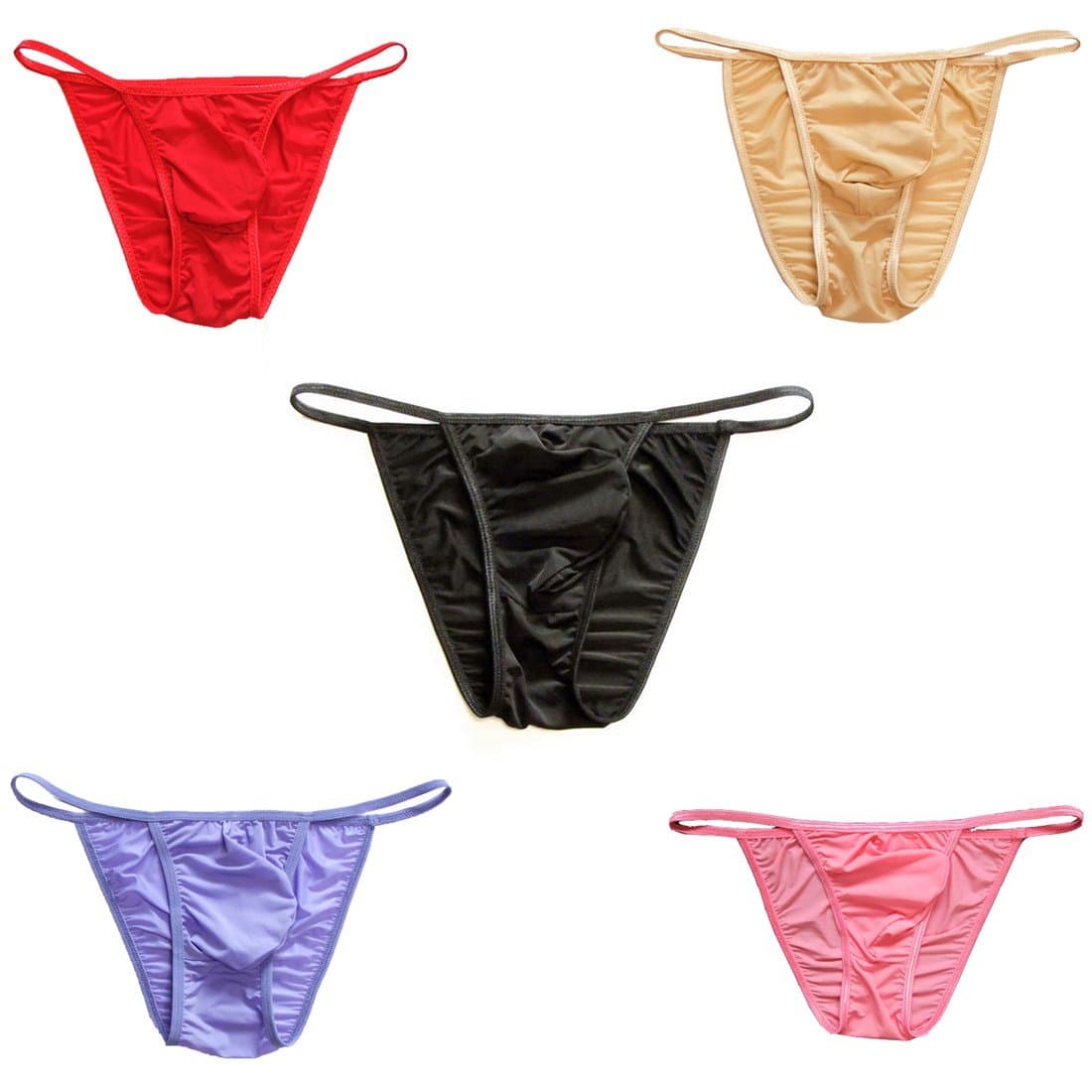 MlovewMen Comfortable Silky Bugle Pouch Tanga Briefs Strings Bikini Underwear M fit Waist 28-34 inches 5-Pack Mixed Color B