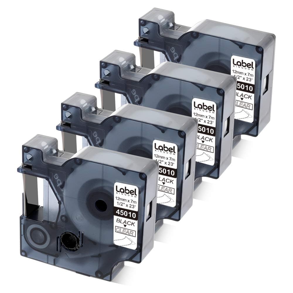 Compatible Label Replace for Dymo Black on Clear Label Tape 45010 S0720500, 1/2 Inch W x 23 Feet L, Standard Tape Refill for LabelManager PnP 260P 210D 280 420 160 450D Label Maker