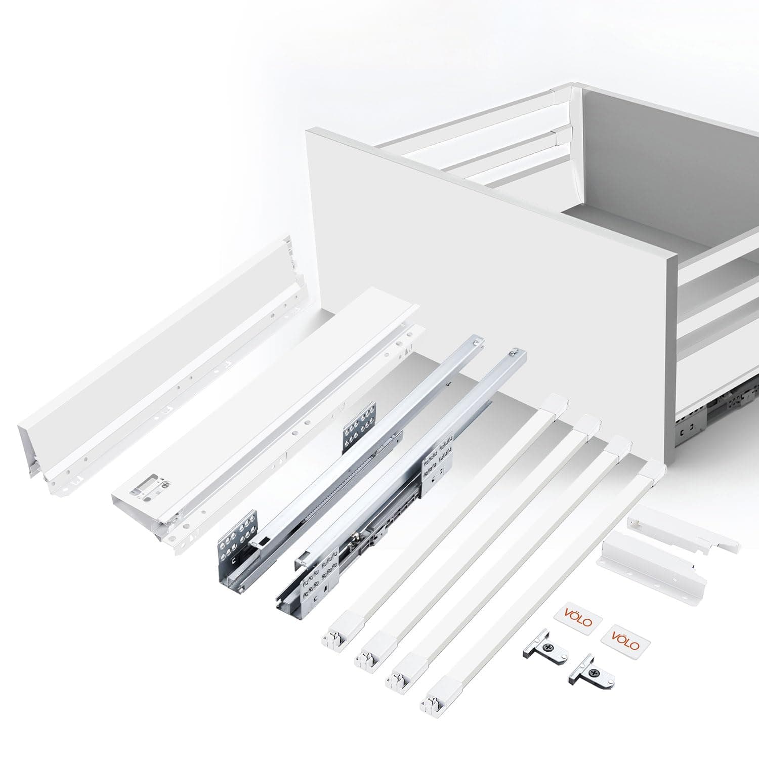 VOLO Heavy Duty 50 Kg Load Soft Close Tandem Drawer Box for Modular Kitchen with Double Gallery â Smooth Silent Closing Metal Drawer System, White Finish | 500mm Depth, 8 Inch Height