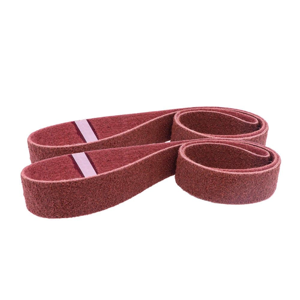 Maverick AbrasivesSanding Belt Non Woven 2" X 72" Medium (Maroon) 2-Pack Surface Conditioning Belt for Knife Making, Welding & General Metal Fabrication