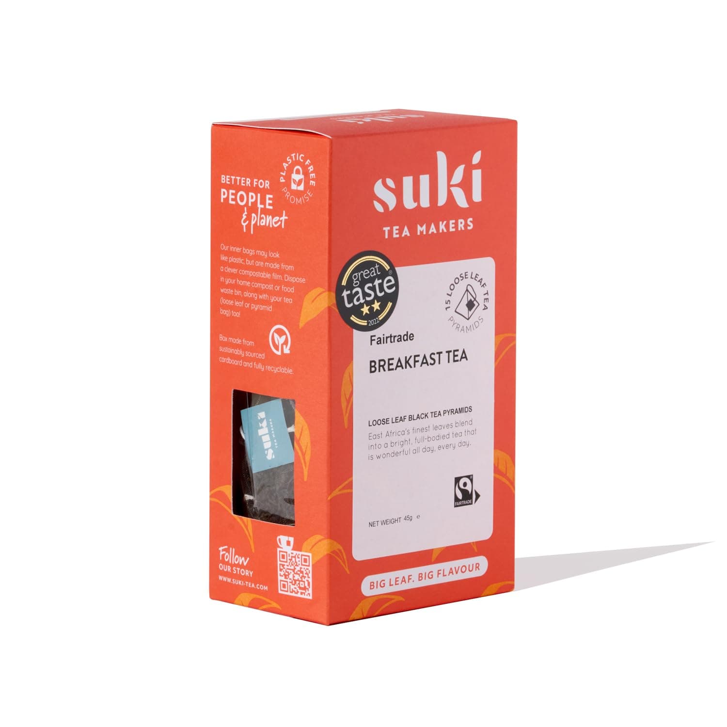 Suki Tea English Breakfast Tea - Pack of 15 Pyramid Tea Bags - Indian and African Assam Black Tea Blend - Full-bodied - Fairtrade - Great Taste - Brews in 4 Minutes