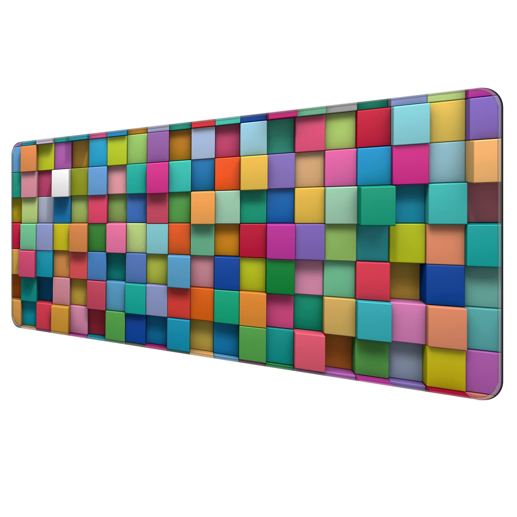 Dynippy Thin Extended Gaming Mouse Pad （31.5 * 11.8 * 0.08 inch） with Stitched Edges Large Mousepad Long XXL Keyboard and Mouse pad Desk Mat for Gaming Office & Home - Colorful 3D Dquares