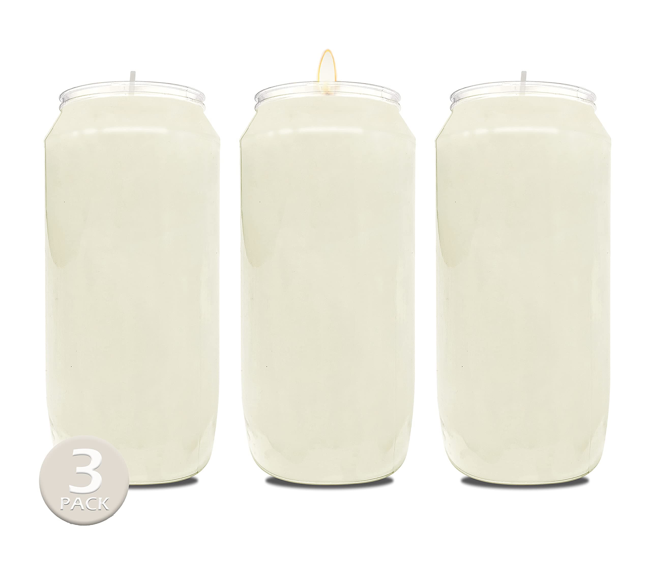 7 Day White Prayer Candles, 3 Pack - 6" Tall Pillar Candles for Religious, Memorial, Party Decor, Vigil and Emergency Use - Vegetable Oil Wax in Plastic Jar Container