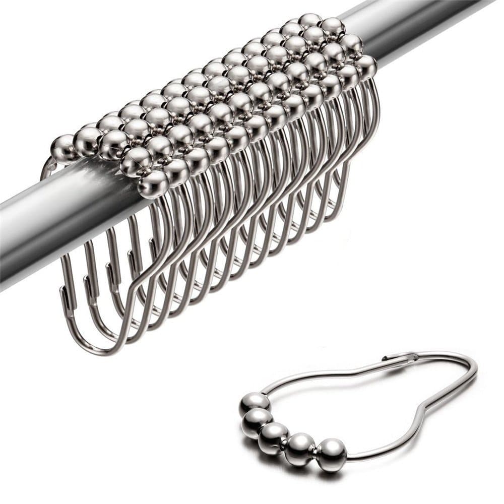 Uigos SHOWAY Shower Curtain Hooks for Bathroom - Stainless Steel, Set of 12, Silver