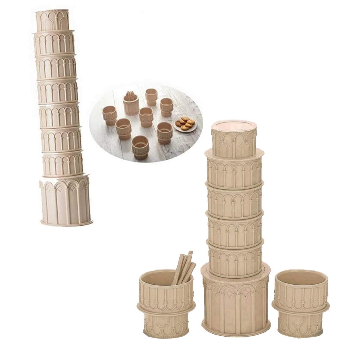 BonZeal 3D Plastic 270 ml Small Mugs 480 ml Big Cup Pisa Tower Cups with Spoon Birthday Gift Set Coffee Tea Mug Set
