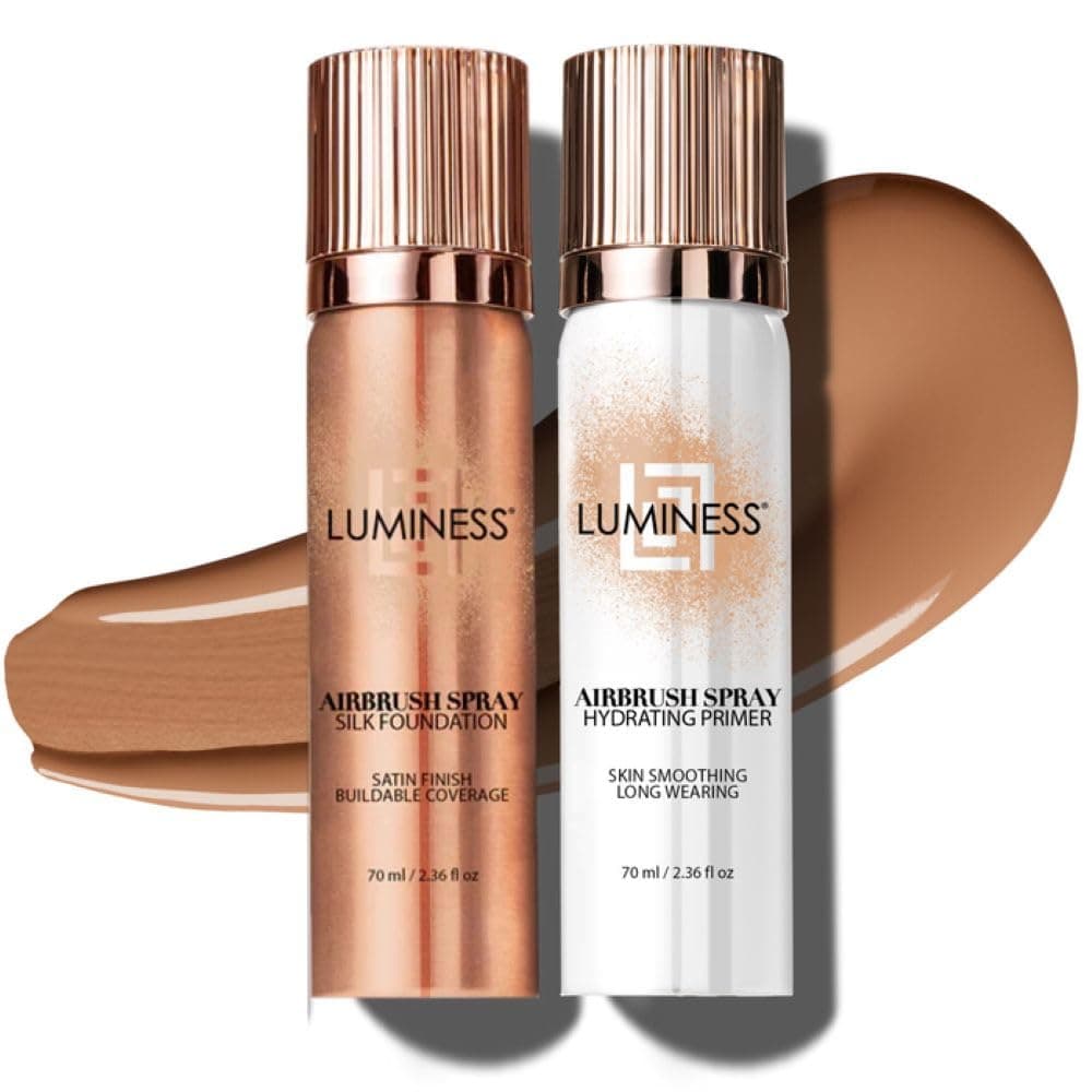Silk Airbrush Spray Foundation & Primer Kit - Full Coverage Foundation, Anti-Aging Formula Hydrates & Moisturizes with Hyaluronic Acid, Aloe Vera & Hydrolyzed Silk (Shade - Light Tan)