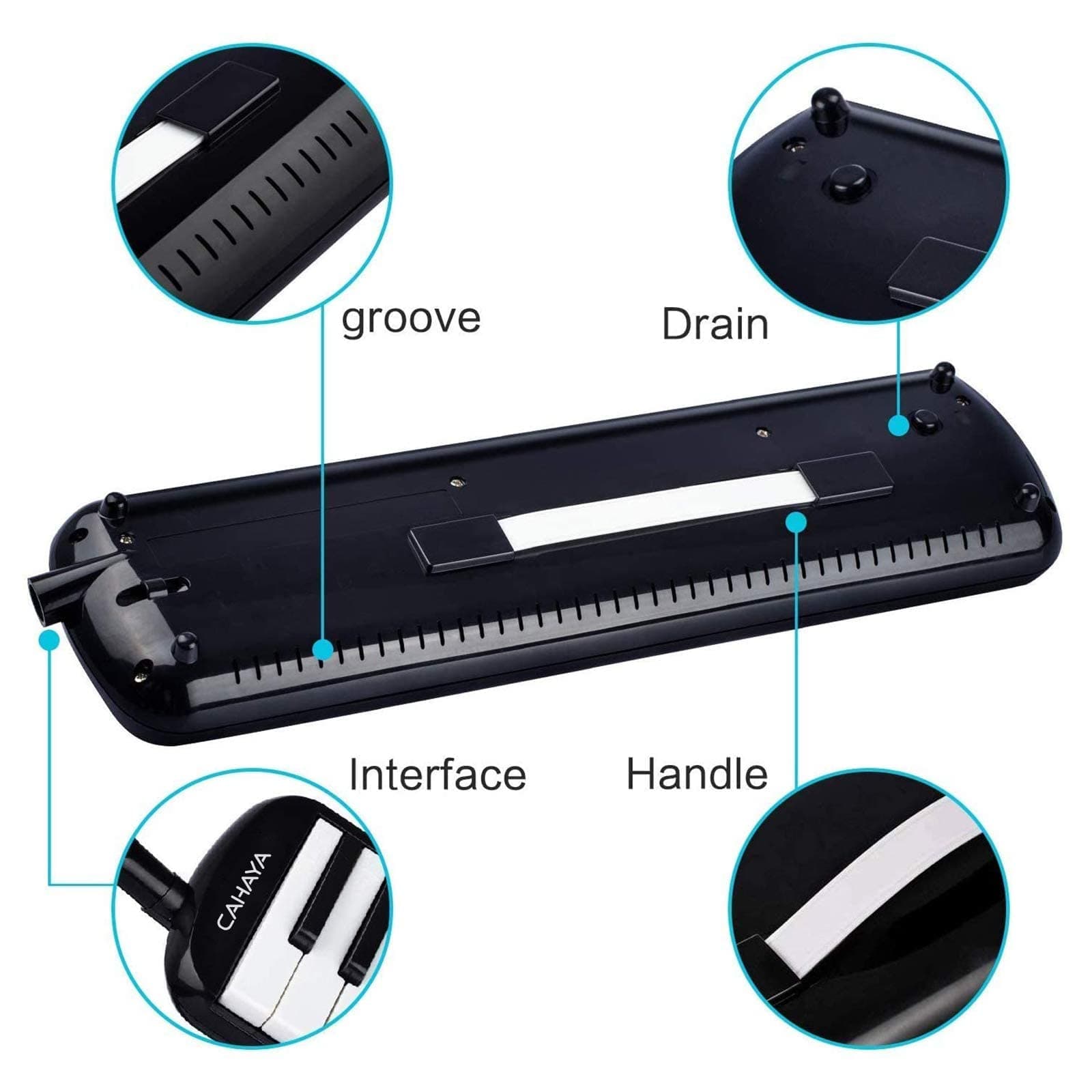 CAHAYA Melodica 鍵盤ハーモニカ 32鍵 【FDA認証取得】 最新2Way仕様 立奏卓奏 手提げ 肩掛け メロディー ピアノ 32鍵 多功能 2×卓奏用パイプ 2×立奏用吹き口 1×クリーニング用クロス 1×収納用バッグ付き 軽量550g ブラック CY0050-1