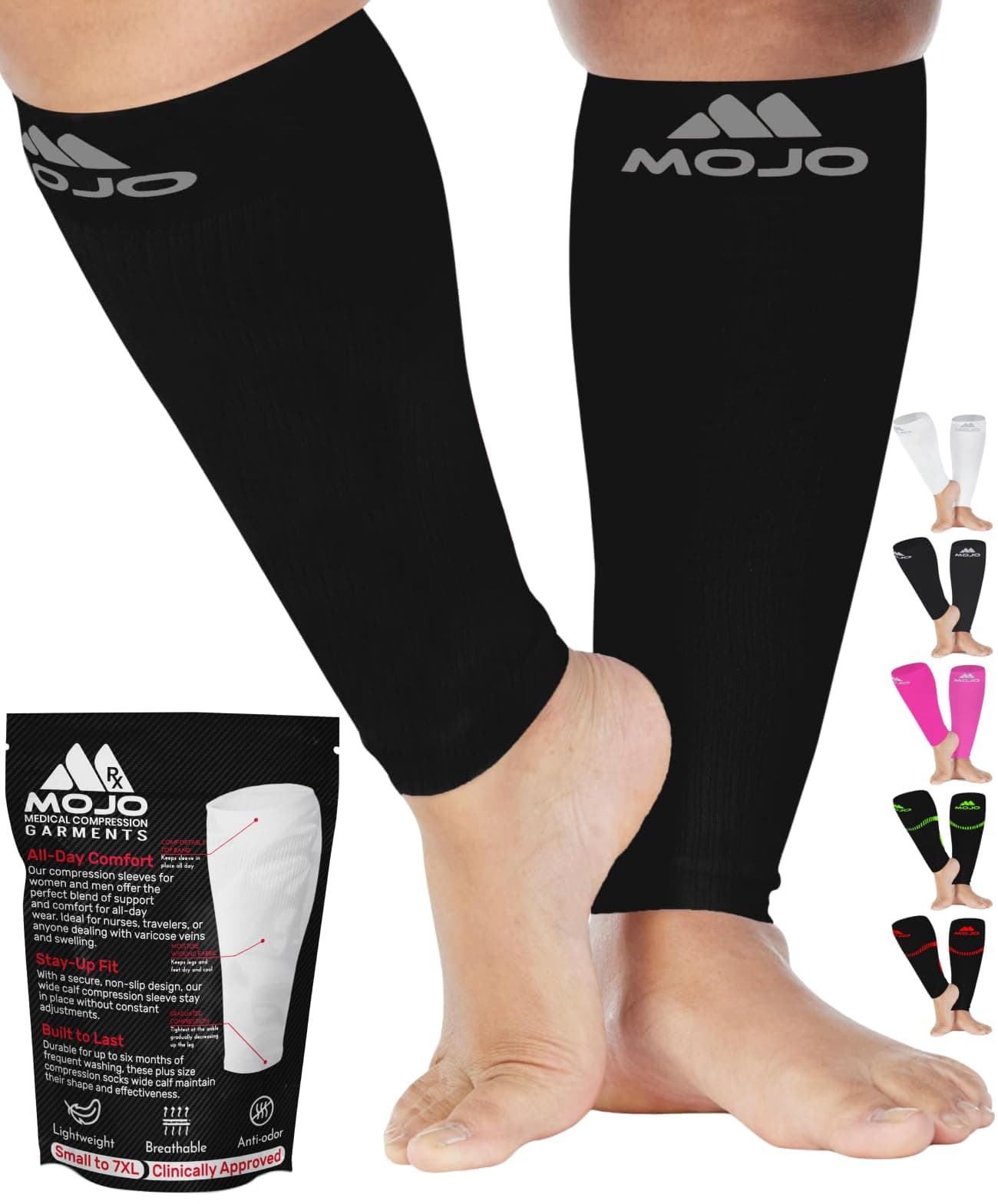 Mojo Compression Socks Footless for Women and Men 20-30mmHg - Extra Wide Plus Size Calf Sleeve - A604