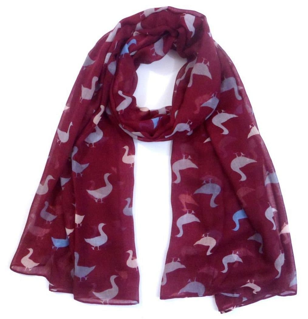 Colourful Duck Print Ladies Fashion Scarf (Burgundy)