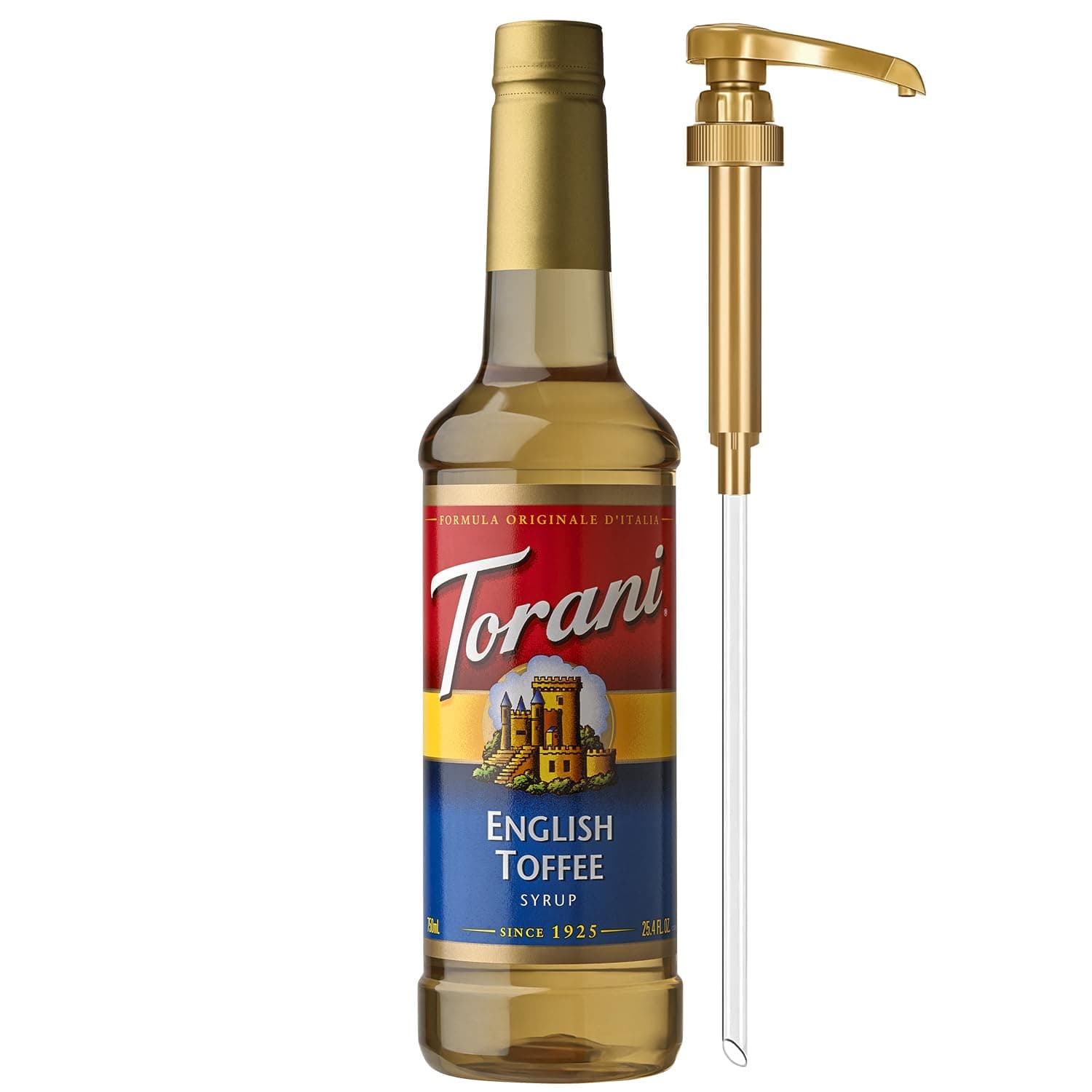 Torani Coffee Syrup, English Toffee Flavored Syrup for Drinks, Pump Included, 25.4 Fl Oz