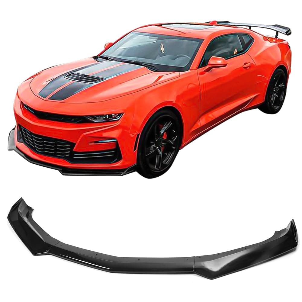 IKON MOTORSPORTS, Front Bumper Lip Compatible with 2016-2023 Chevy Camaro, 1LE Style Gloss Black Front Air Chin Dam Bodykit Underbody Lip Spoiler Splitter ABS Plastic