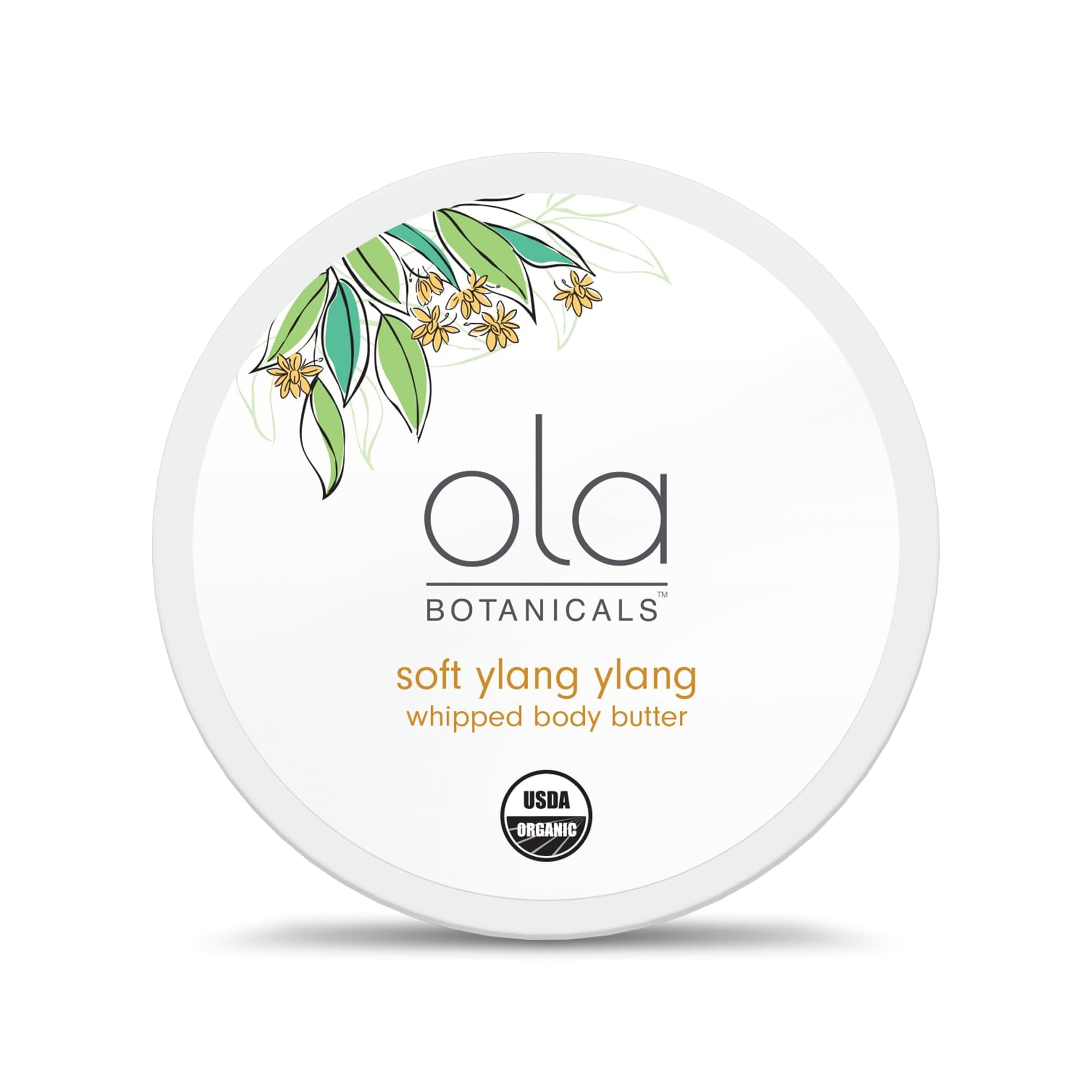 Ola Botanical Soft Ylang Ylang Whipped Body Butter, 4 Oz. (113 g), Deeply Hydrate & Nourish, Organic Shea Butter, USDA Organic, Non-GMO