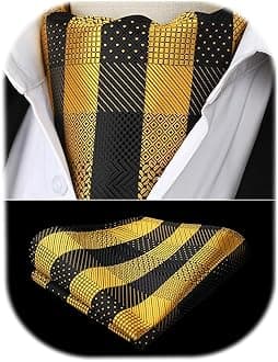 HISDERN Ascot Ties for Men Paisley Cravat Tie and Pocket Square Set Floral Mens Ascot Scarf Handkerchief Wedding Party