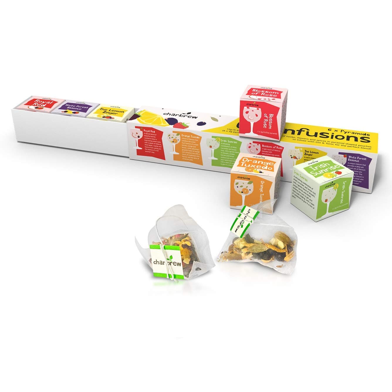 Premium Gin Infusions Botanicals Tea Pyramids 6 Unique Gin and Tonic Blends by Charbrew