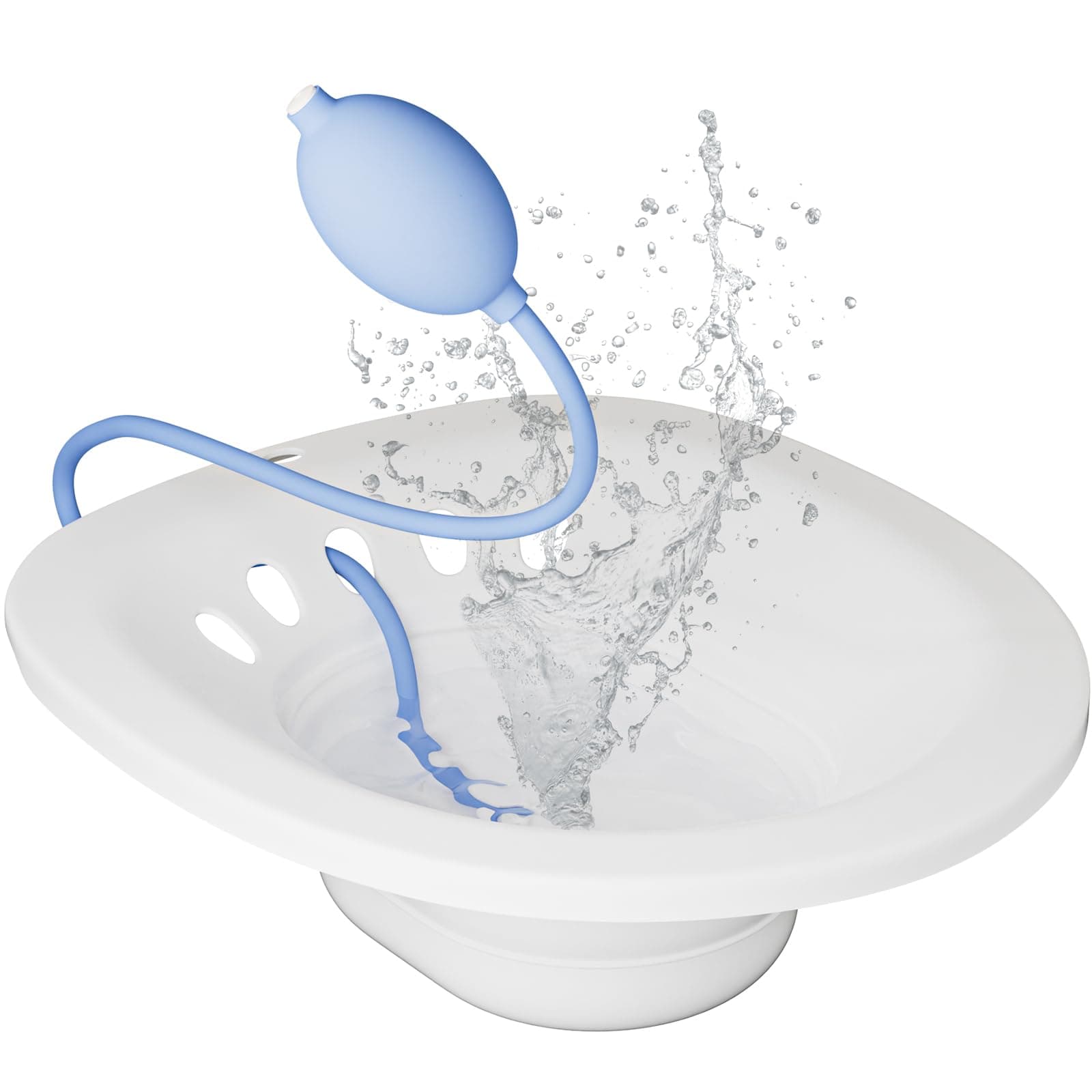 Sitz Bath for Toilet Seat Hemorrhoids and Postpartum Care, Yoni Steam Seat, Collapsible Sits Bath Kit for Women, Easy to Store, Flusher Hose, Deeper Bowl (Manual White)