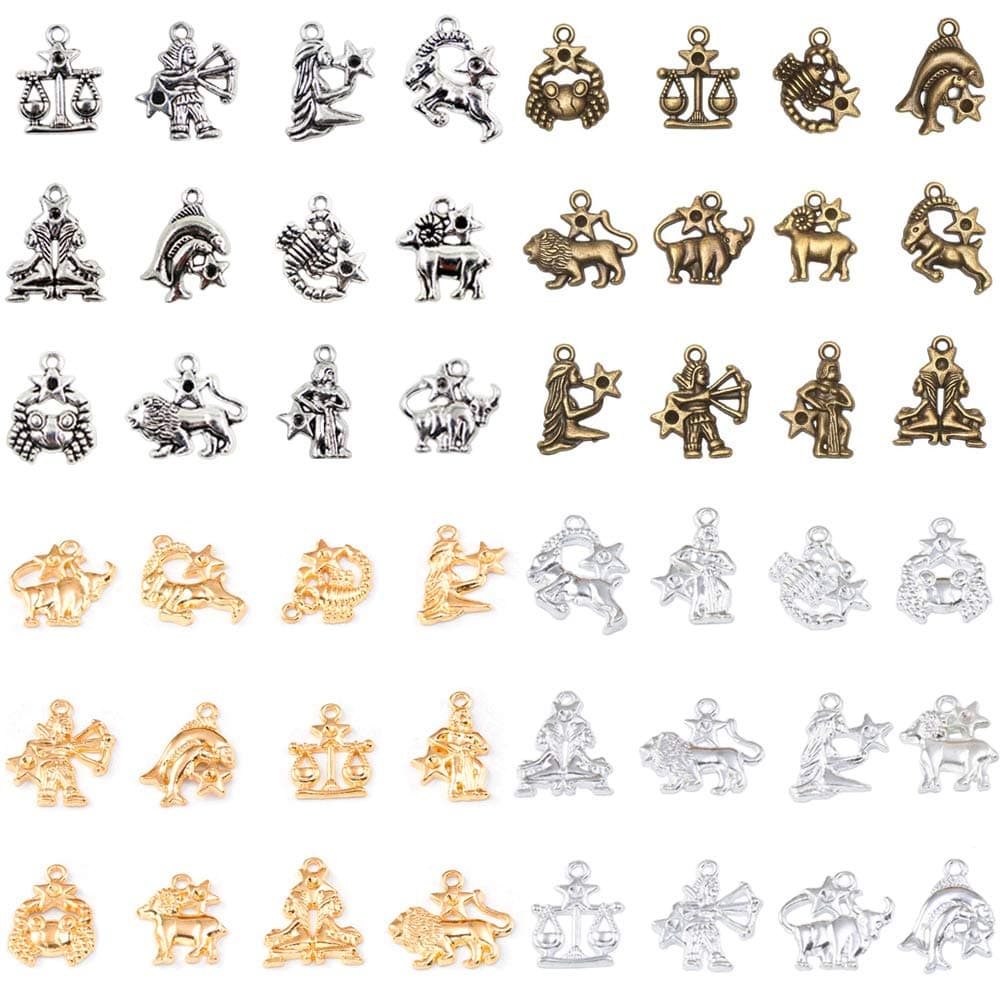 48pcs Zodiac Charms 12pcs Constellation Pendants Double Sided Zodiac Charms Pendants for DIY Necklace Bracelet Jewelry Making