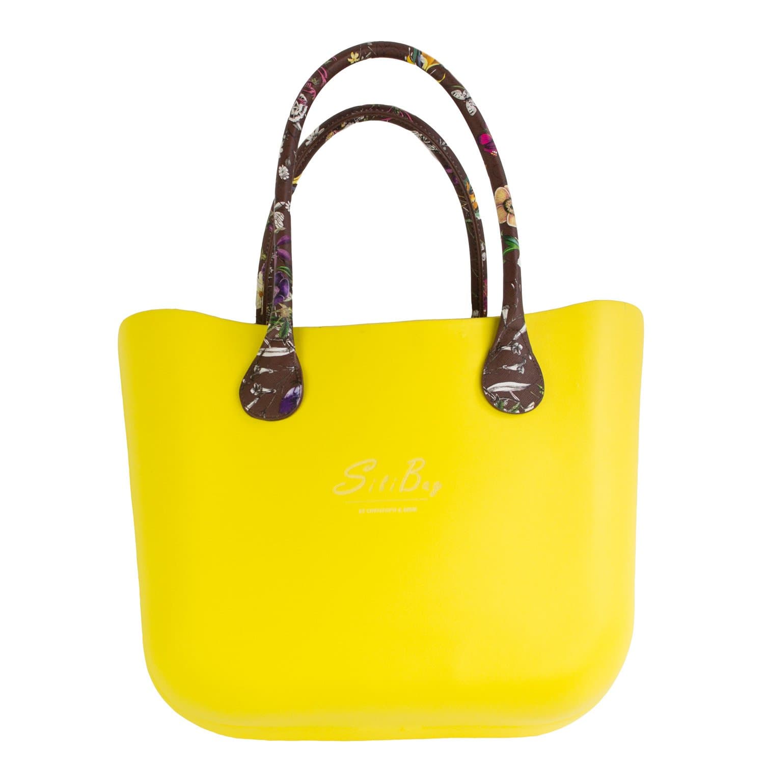 Silibag Yellow Large - Floral Brown Inner - Floral Brown Handles