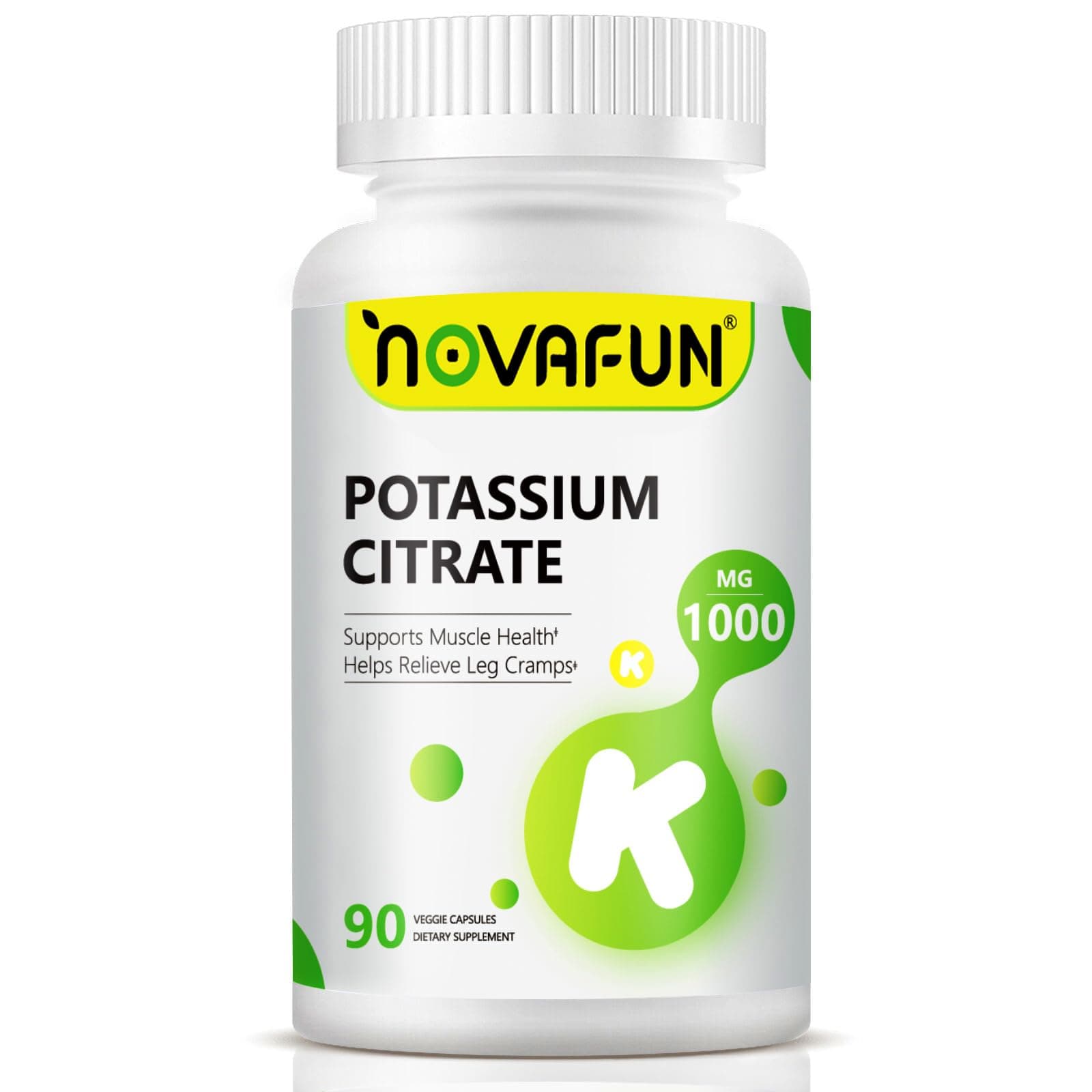 Potassium Citrate 1000mg, Potassium Supplement for Leg Cramps, Muscle & Heart Health, Vegan, Non-GMO, Gluten Free, 90 Capsules