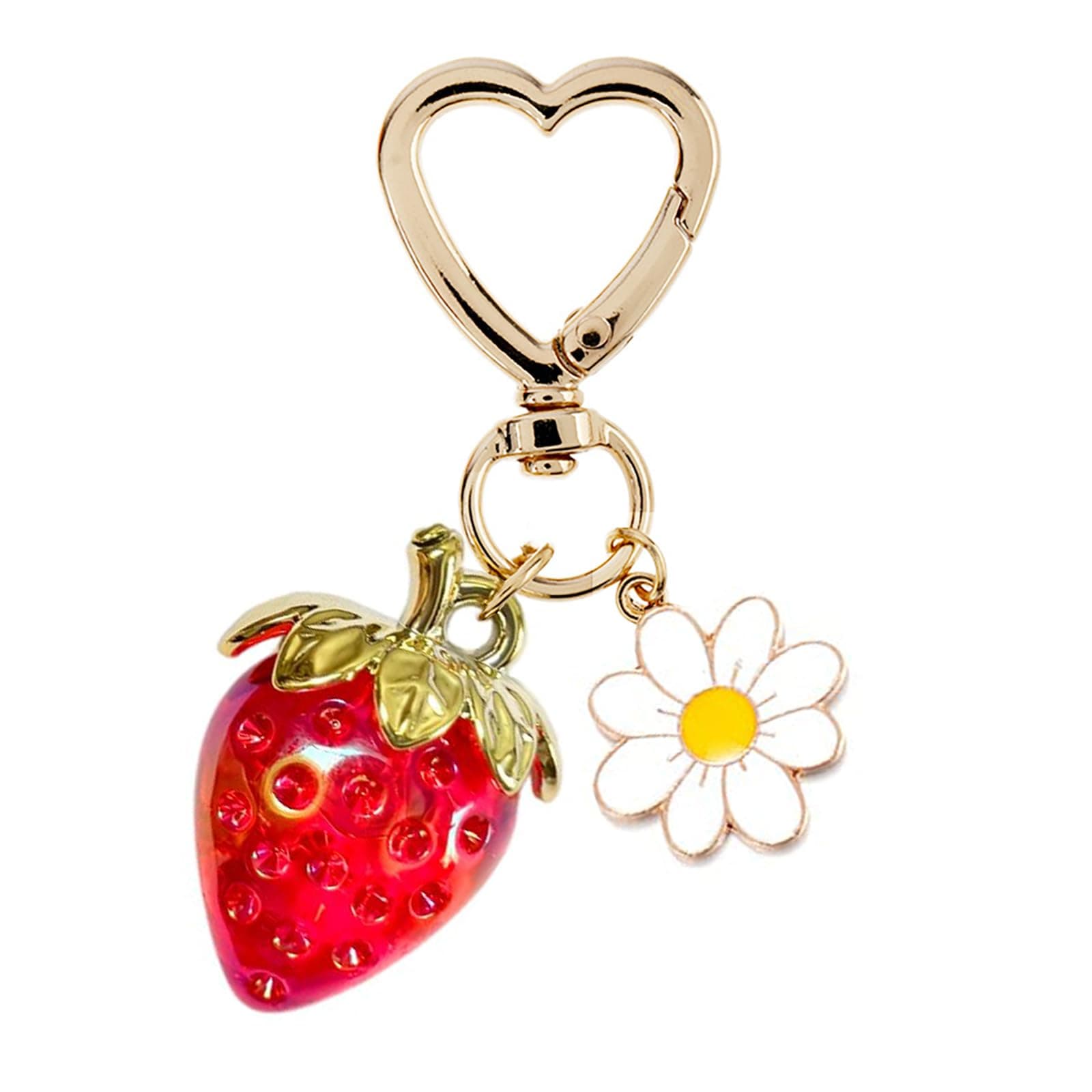 Cute Strawberry Keychain,Bag Charms,Kawaii Heart Flower Daisy Key chains Accessories Decor for Girls Purse Gift